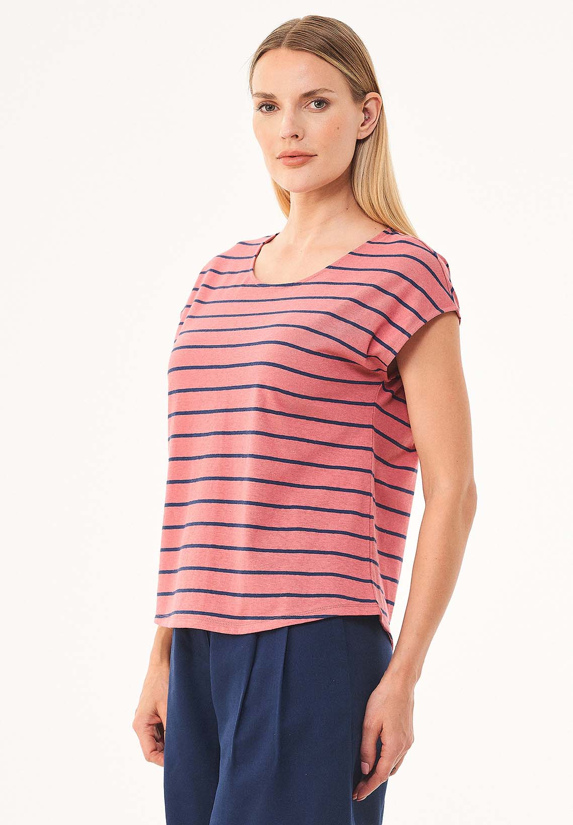 Gestreiftes T-Shirt aus Bio-Baumwolle und Leinen