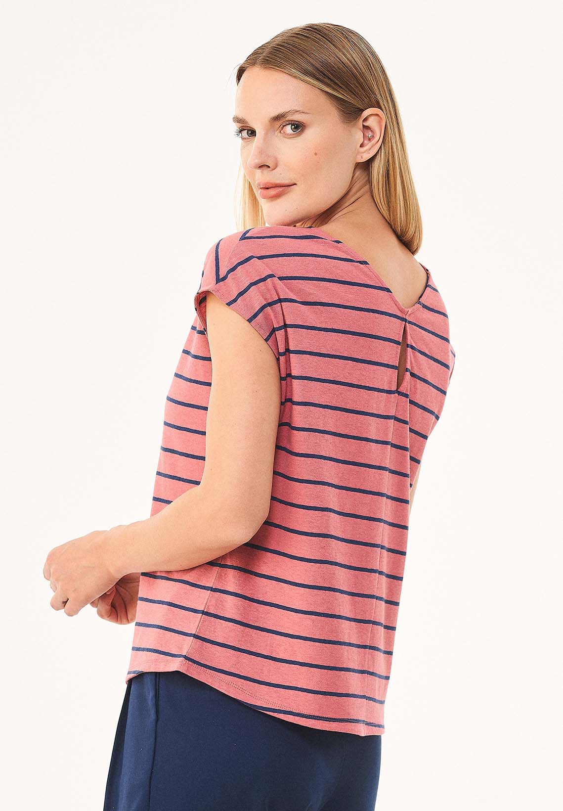 Gestreiftes T-Shirt aus Bio-Baumwolle und Leinen