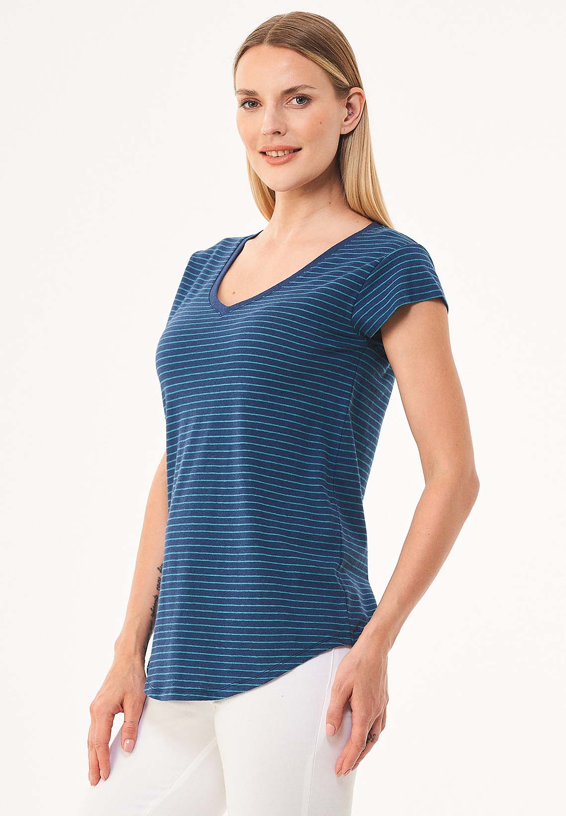 Gestreiftes T-Shirt aus Bio-Baumwolle und Leinen