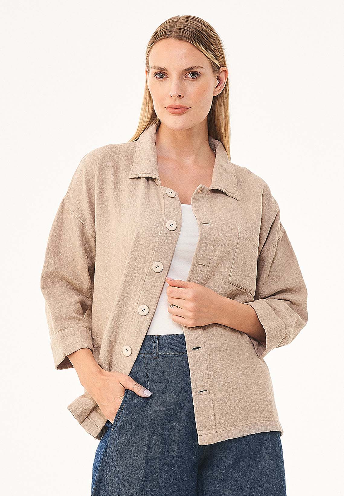 Hemdbluse aus Leinen-Bio Baumwolle Mix mit LENZING™ ECOVERO™