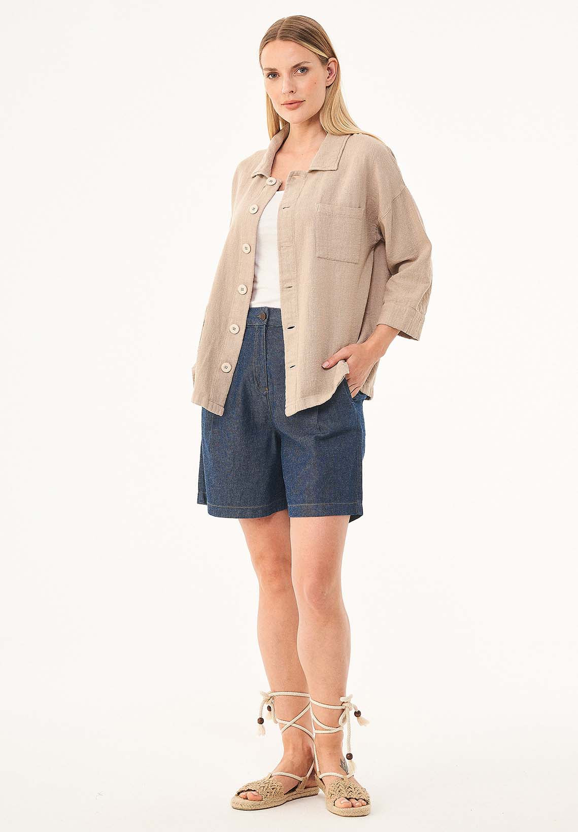 Hemdbluse aus Leinen-Bio Baumwolle Mix mit LENZING™ ECOVERO™