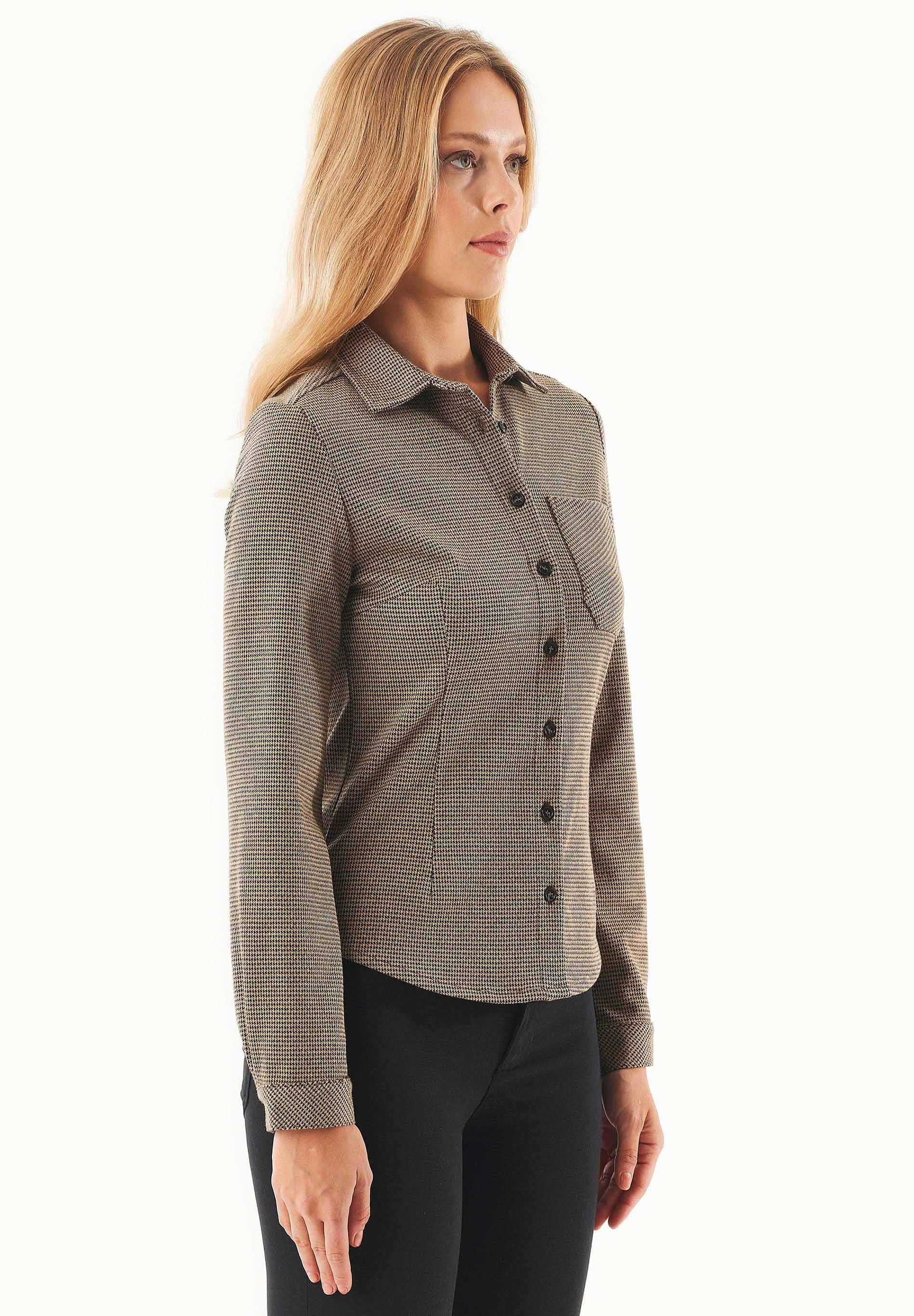 Hemdbluse aus Bio-Baumwolle-Mix mit Hahnentrittmuster