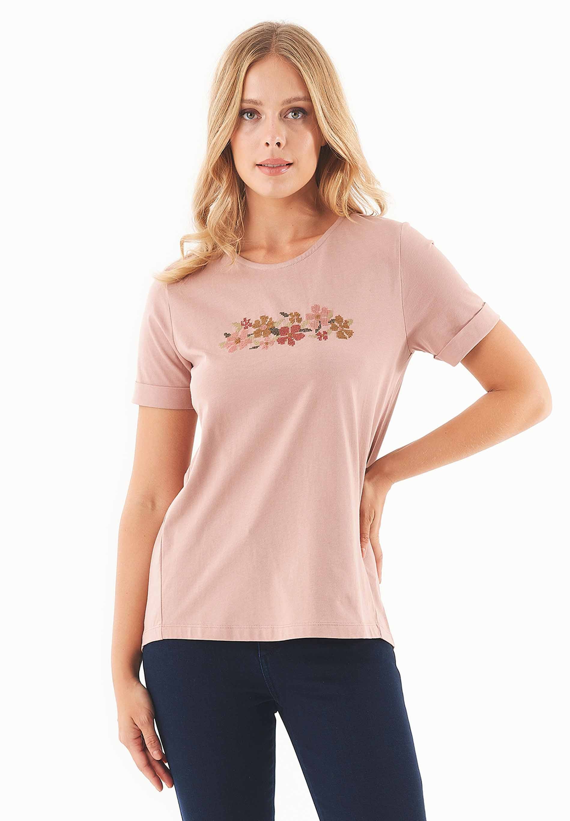 T-Shirt aus Bio-Baumwolle mit Blumen-Stickerei