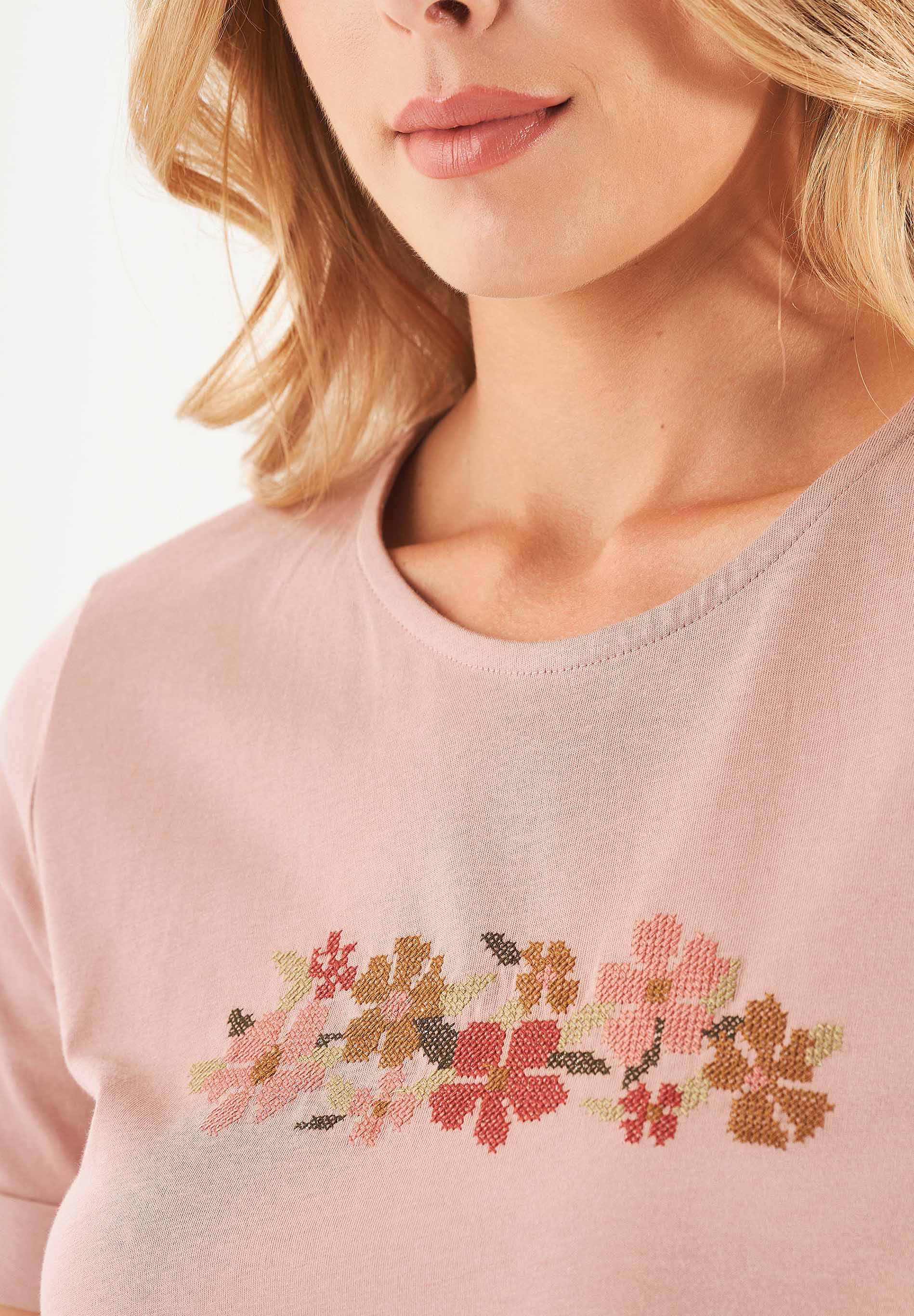 T-Shirt aus Bio-Baumwolle mit Blumen-Stickerei