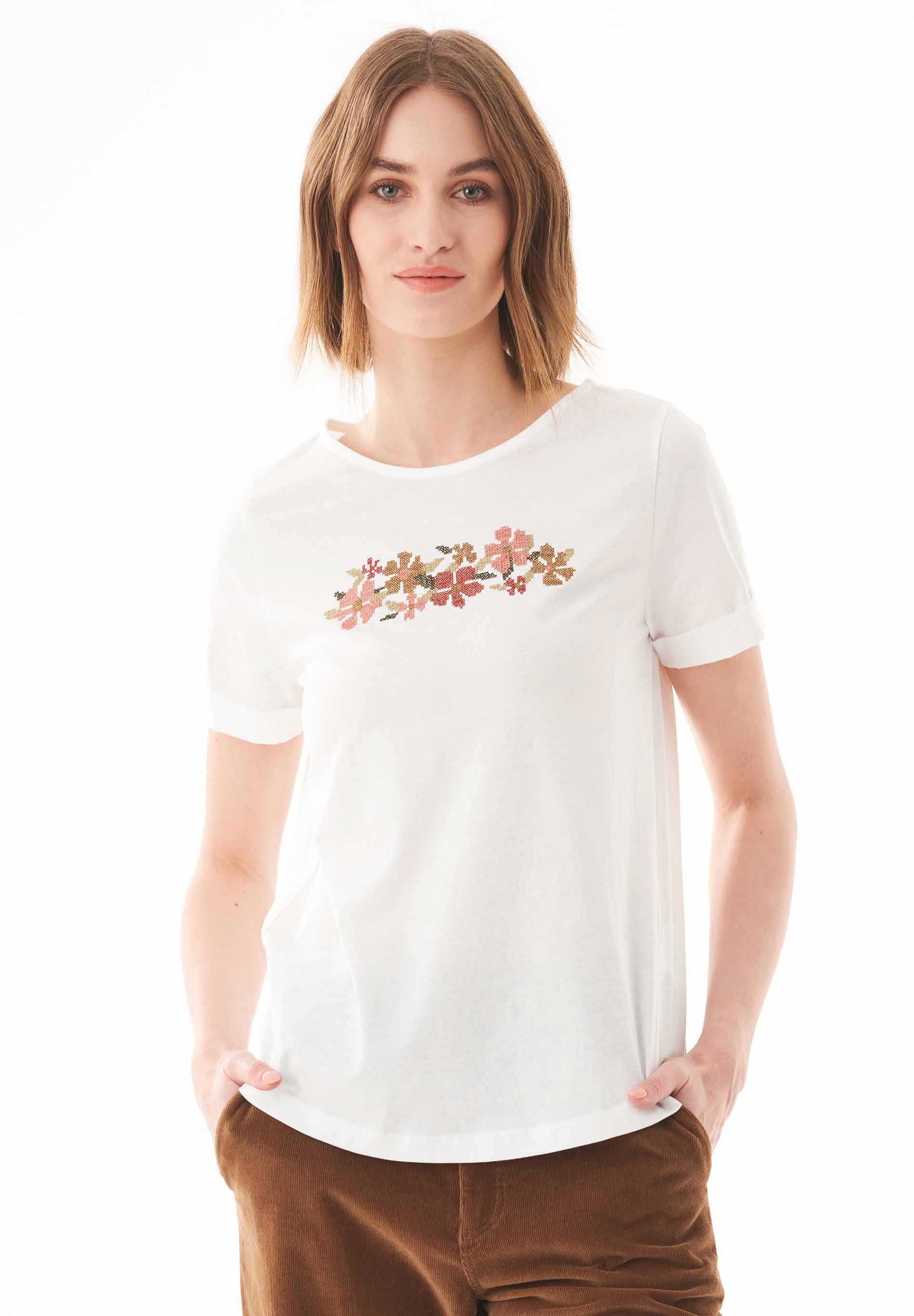 T-Shirt aus Bio-Baumwolle mit Blumen-Stickerei