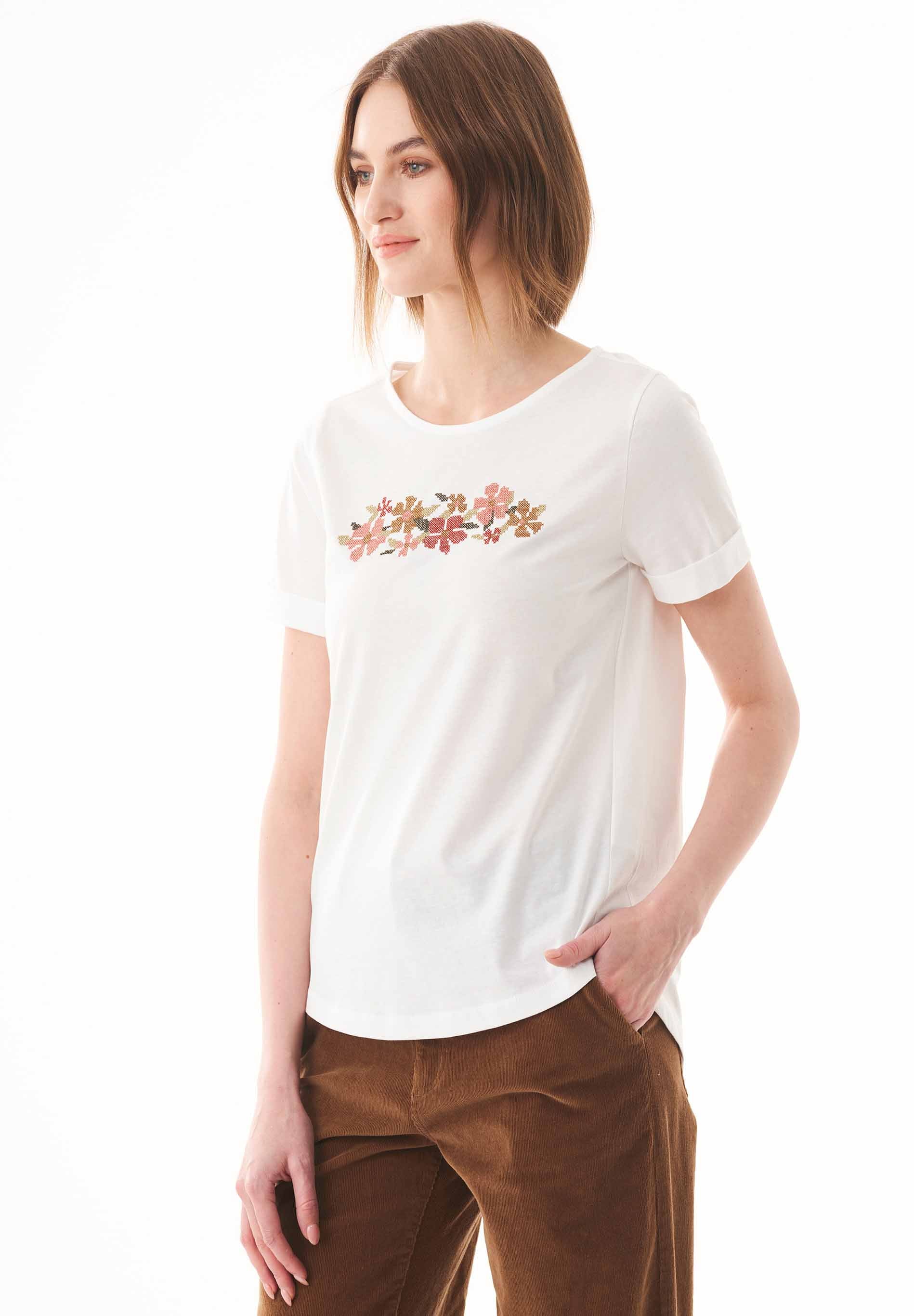 T-Shirt aus Bio-Baumwolle mit Blumen-Stickerei