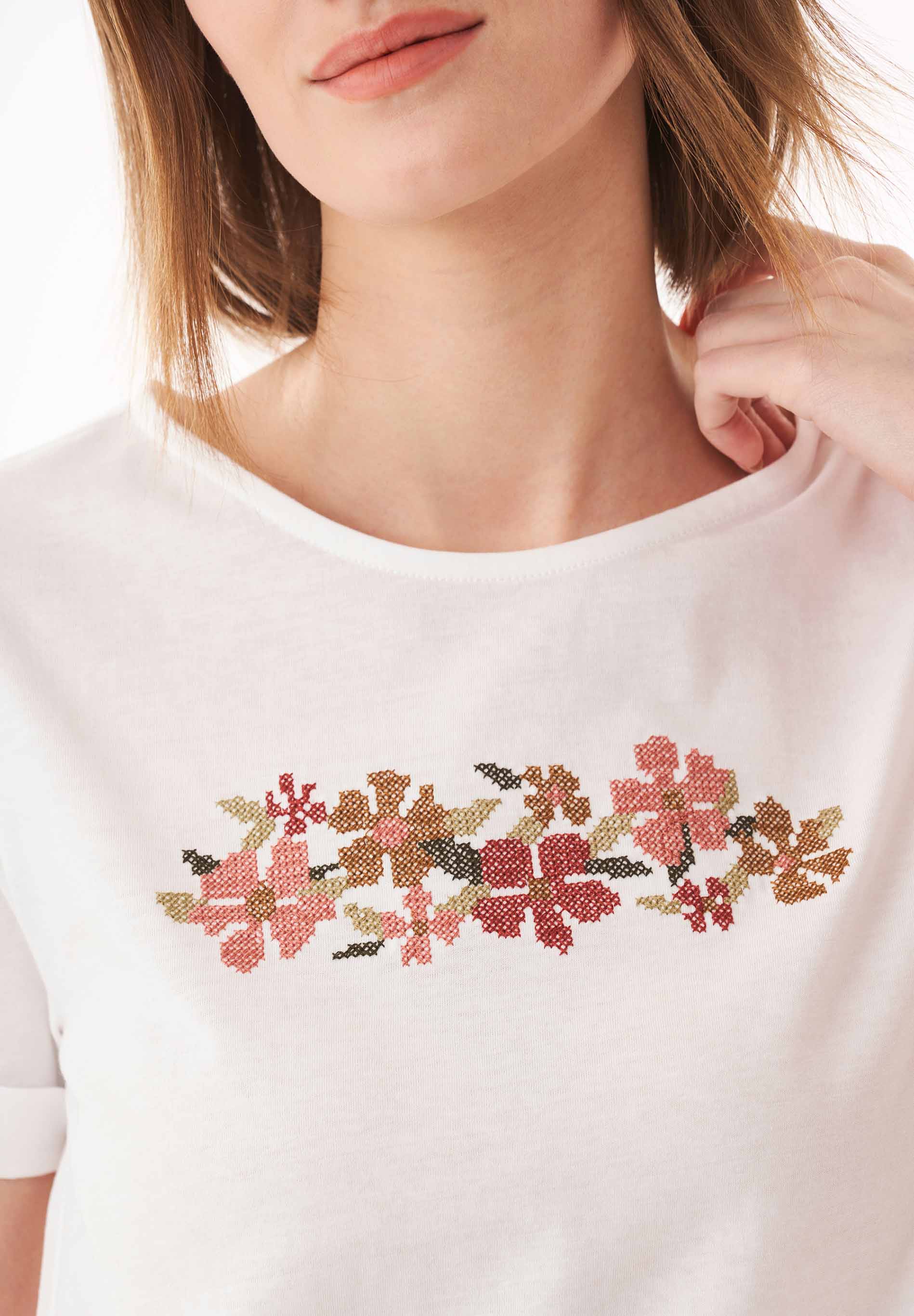 T-Shirt aus Bio-Baumwolle mit Blumen-Stickerei