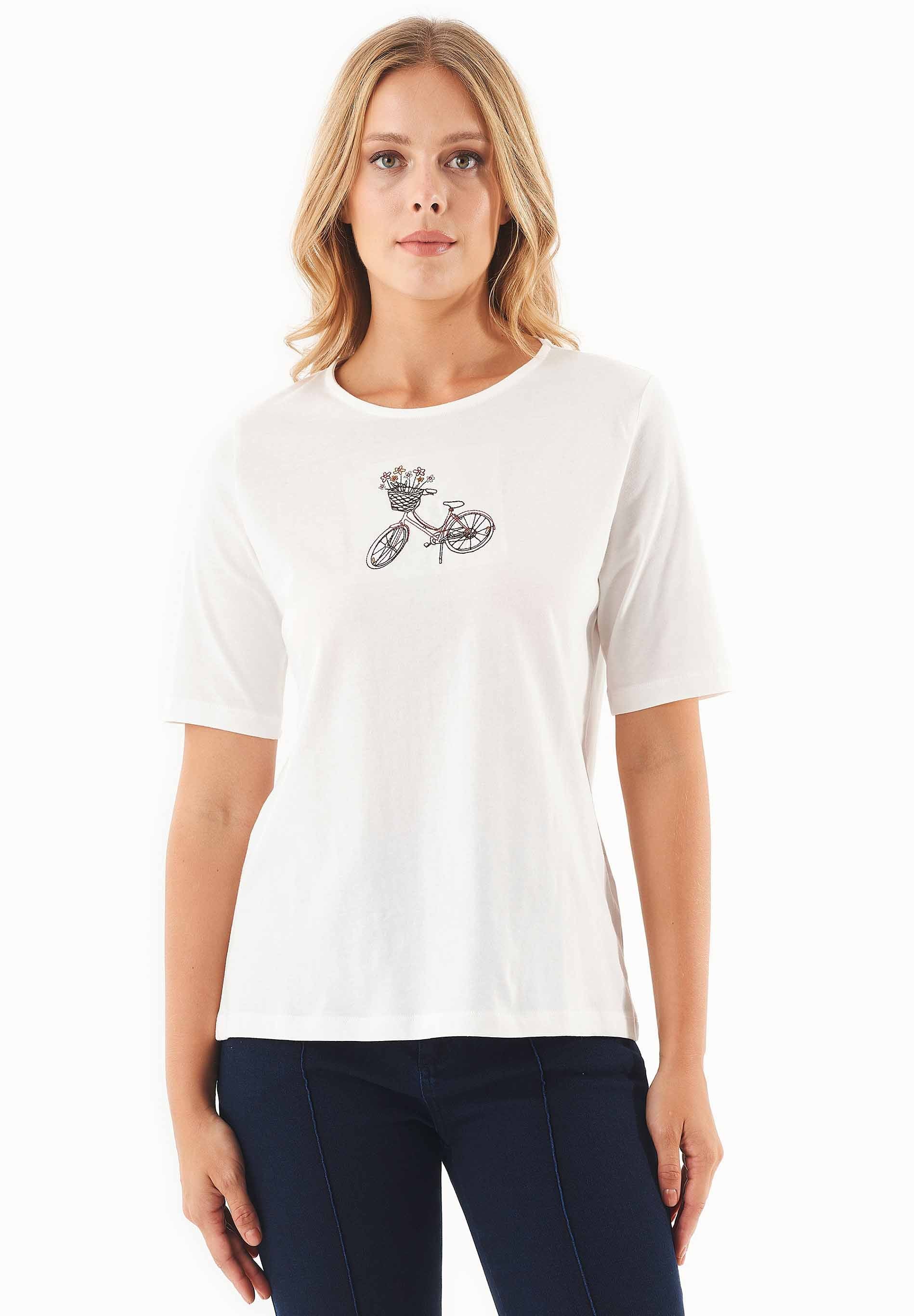 T-Shirt aus Bio-Baumwolle mit Fahrrad-Stickerei