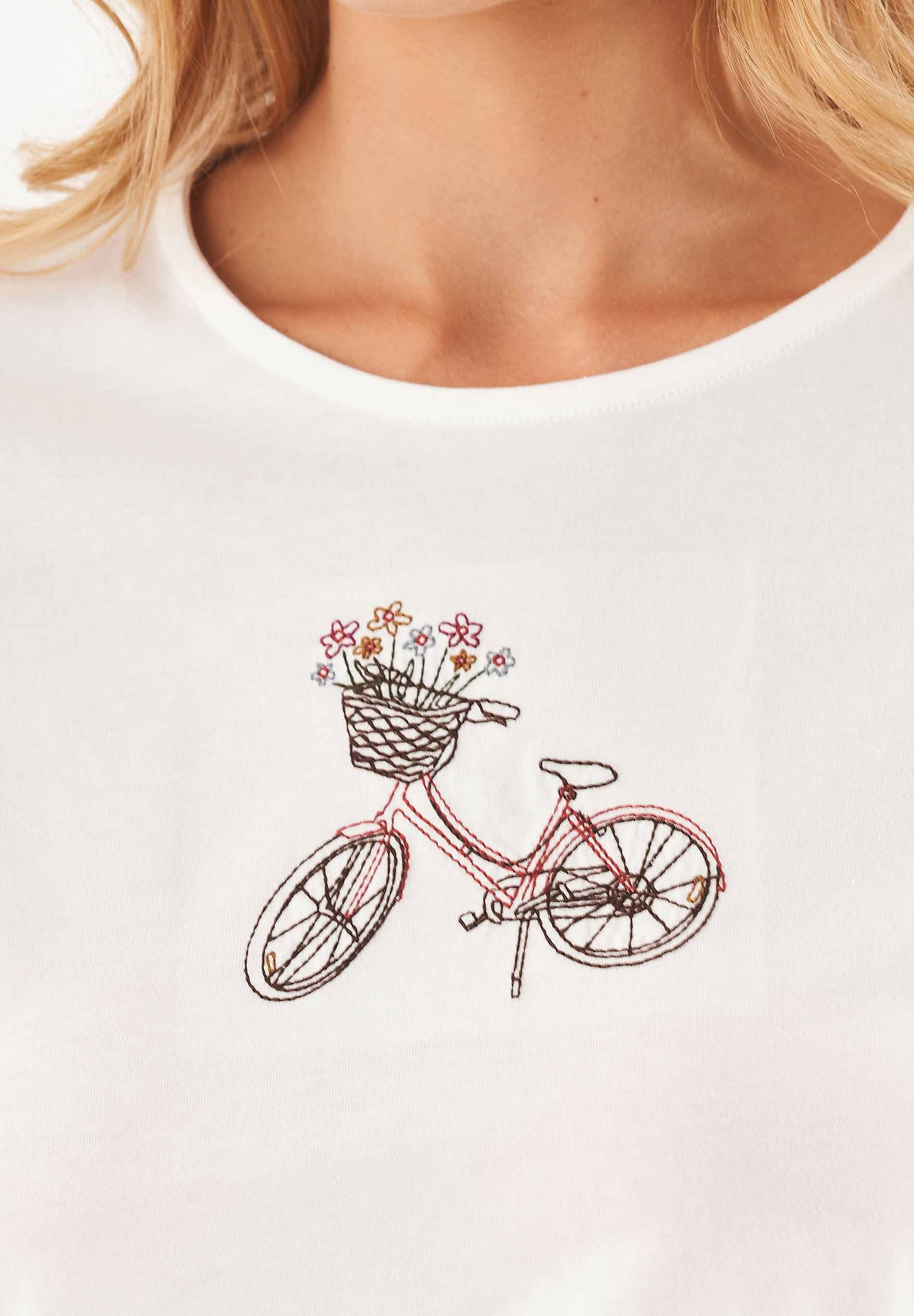 T-Shirt aus Bio-Baumwolle mit Fahrrad-Stickerei