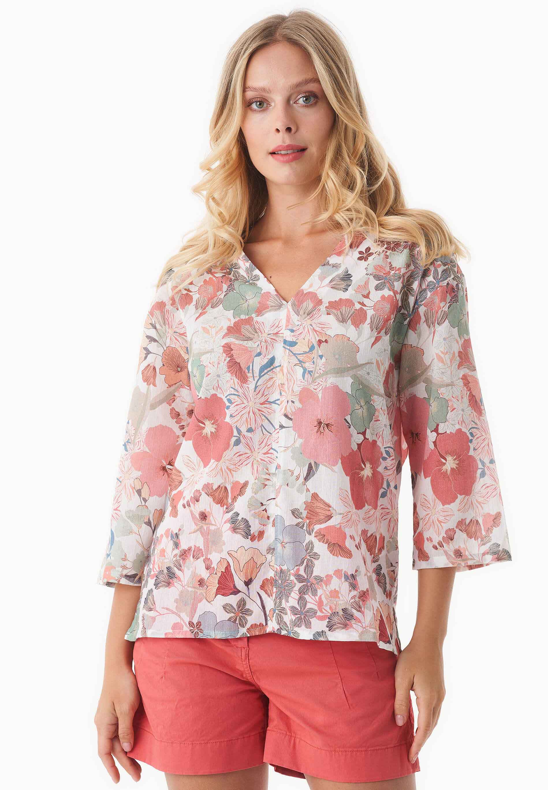 Bluse aus Bio-Baumwoll-Voile mit Blumenmuster