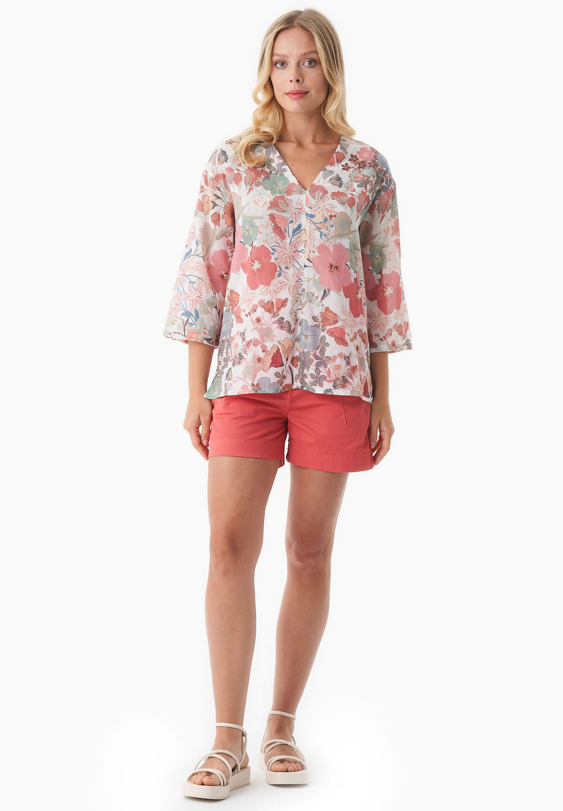 Bluse aus Bio-Baumwoll-Voile mit Blumenmuster