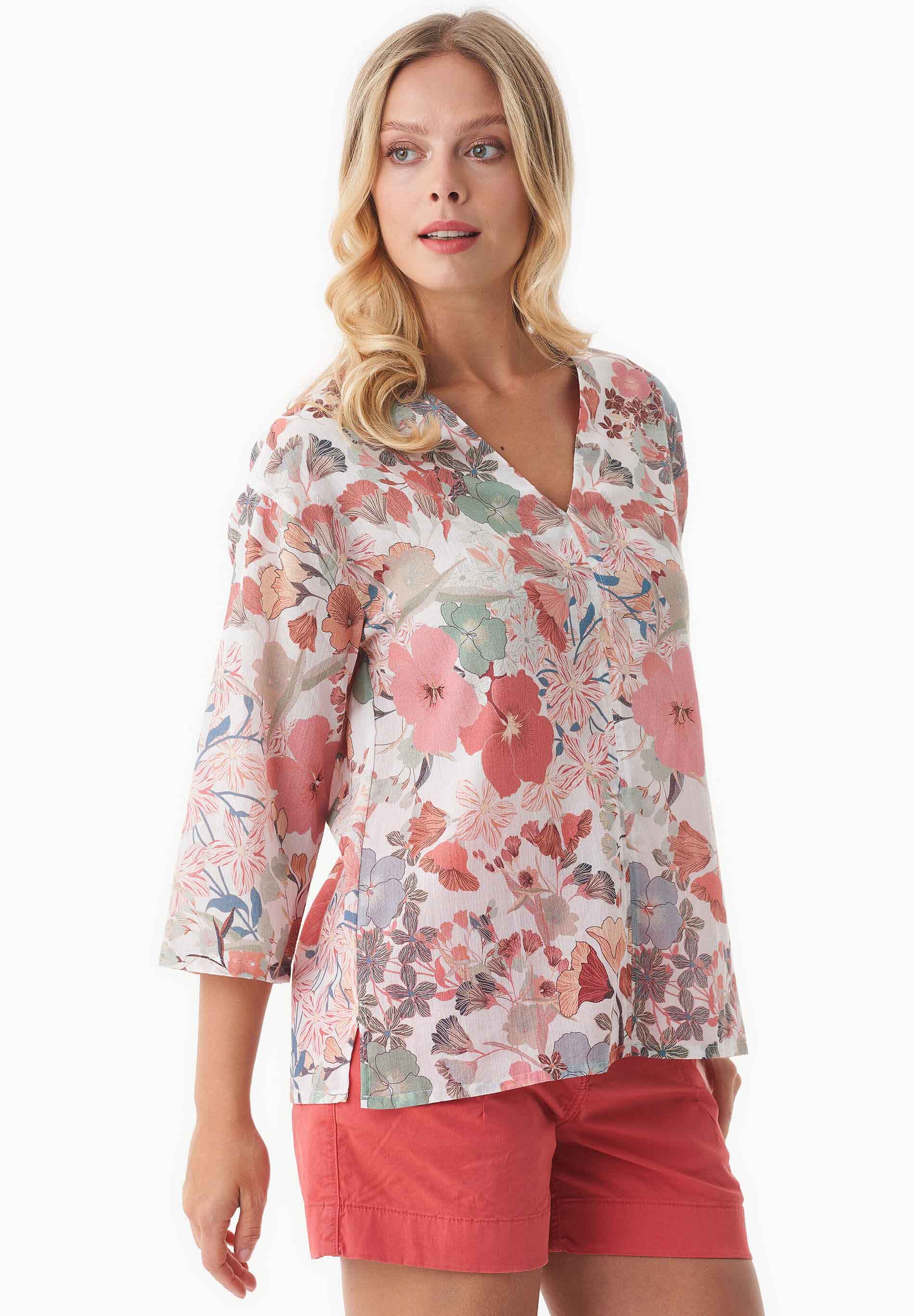 Bluse aus Bio-Baumwoll-Voile mit Blumenmuster