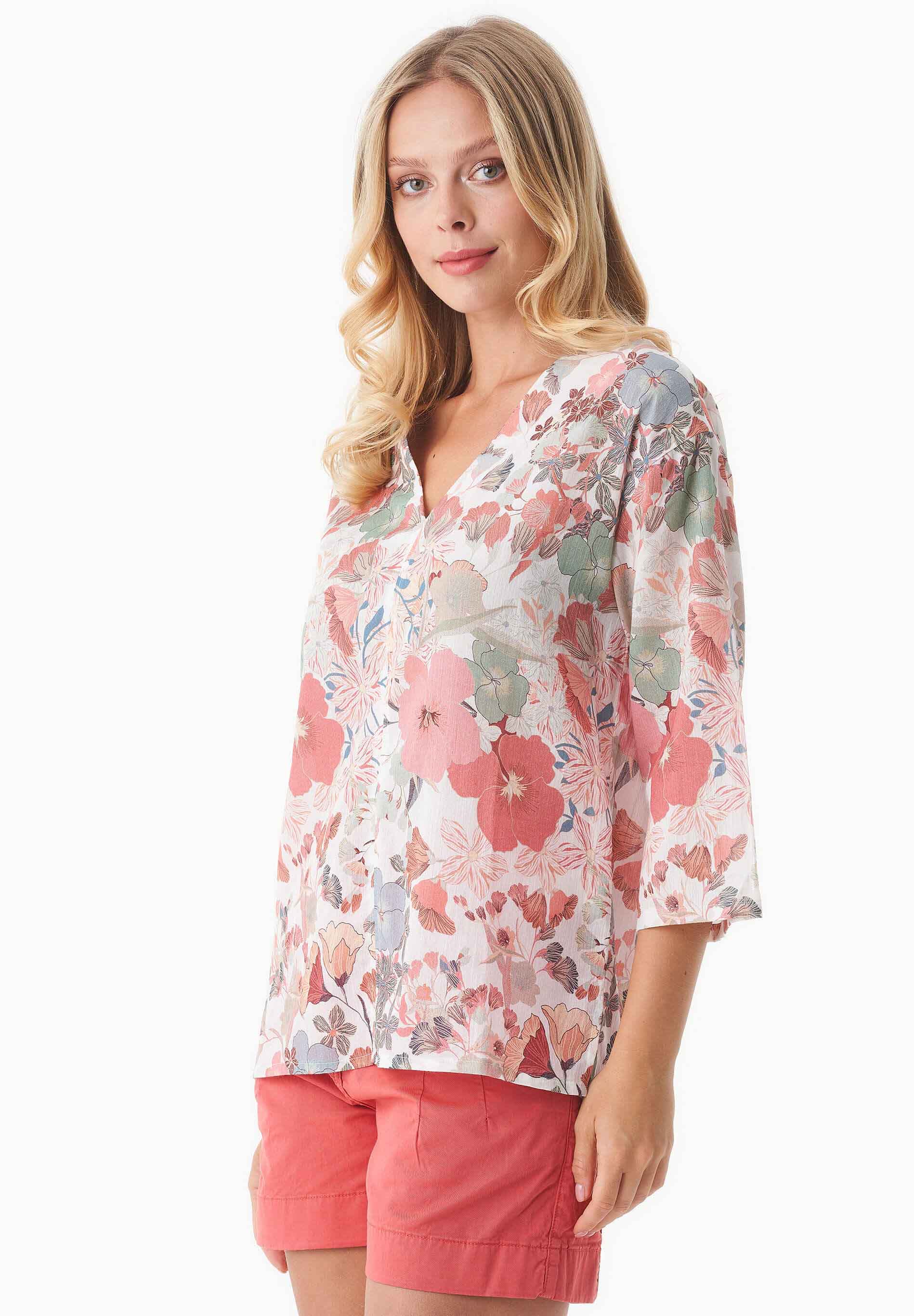 Bluse aus Bio-Baumwoll-Voile mit Blumenmuster