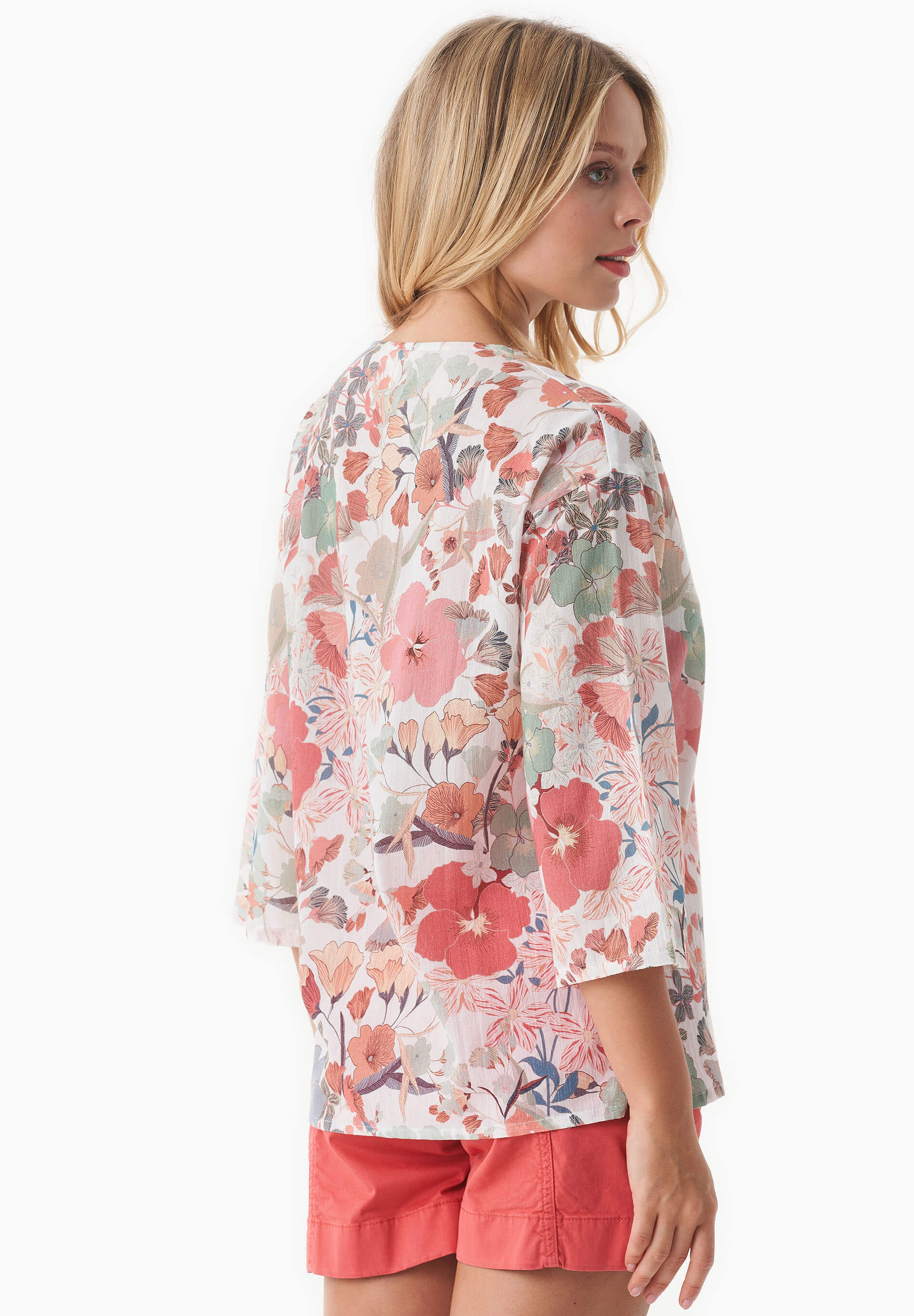 Bluse aus Bio-Baumwoll-Voile mit Blumenmuster