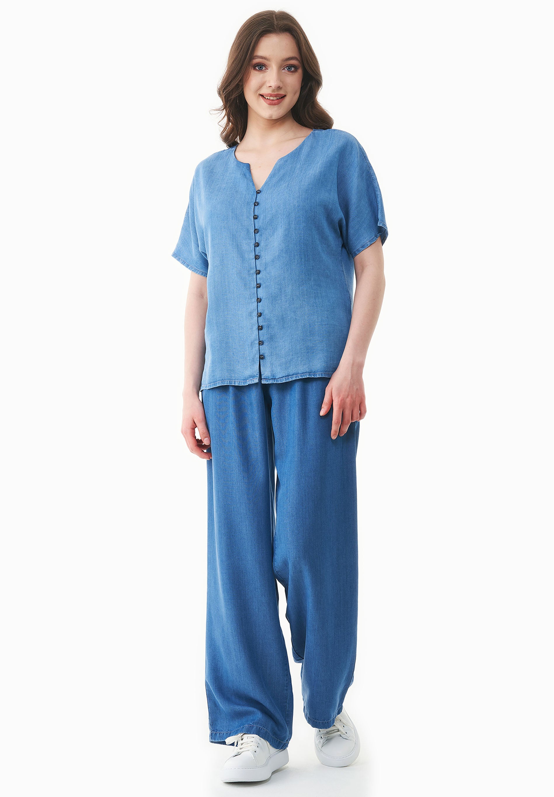 Bluse aus TENCEL™ Lyocell in Denim-Optik