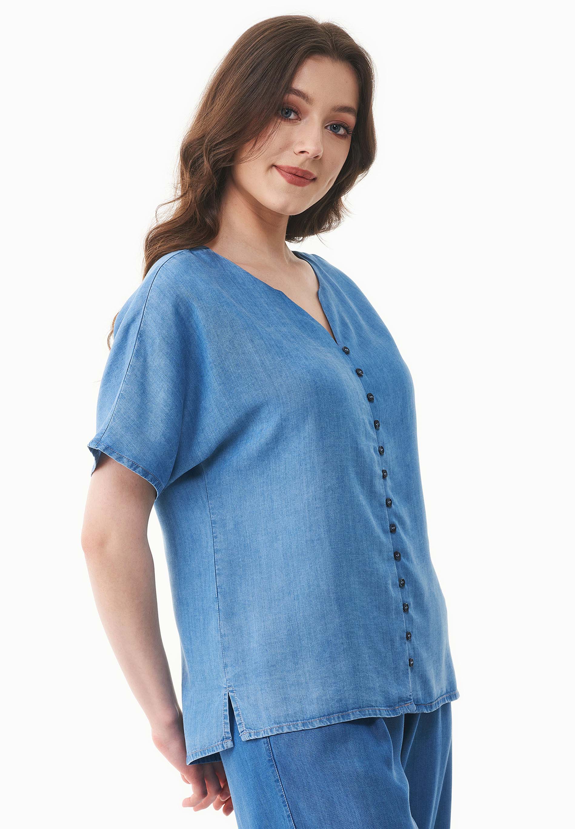 Bluse aus TENCEL™ Lyocell in Denim-Optik