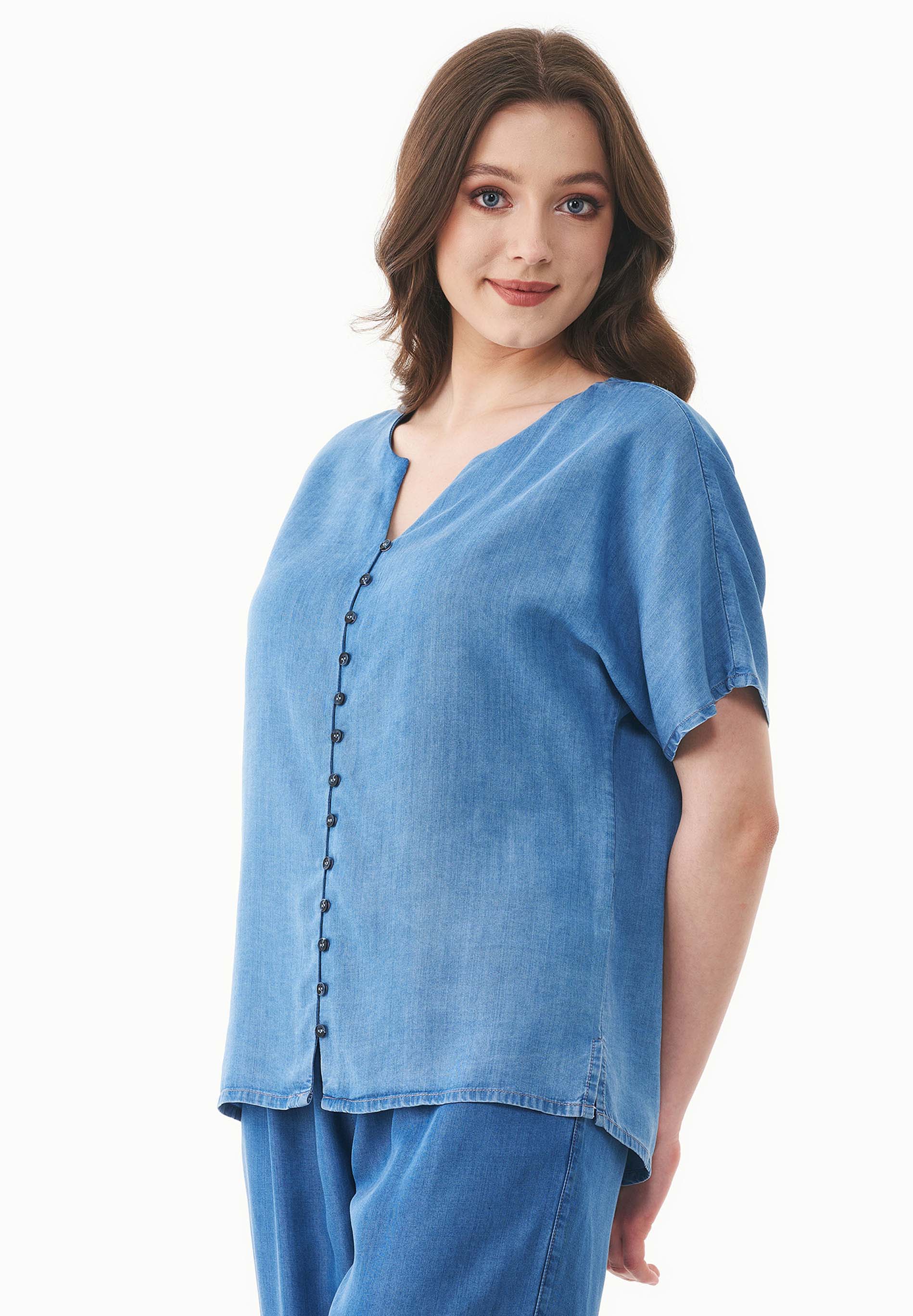 Bluse aus TENCEL™ Lyocell in Denim-Optik