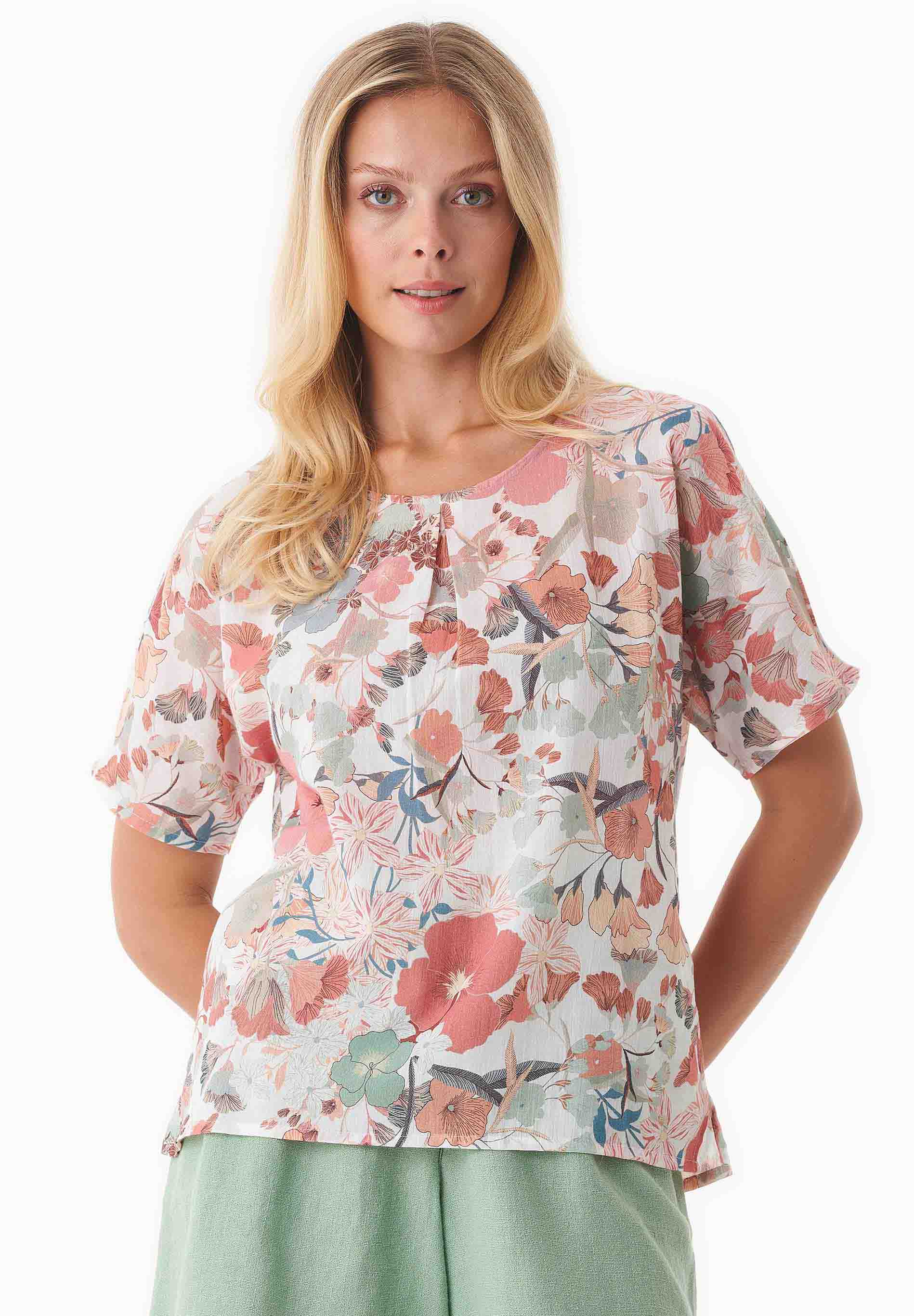 Bluse aus Bio-Baumwoll-Voile mit Blumenmuster