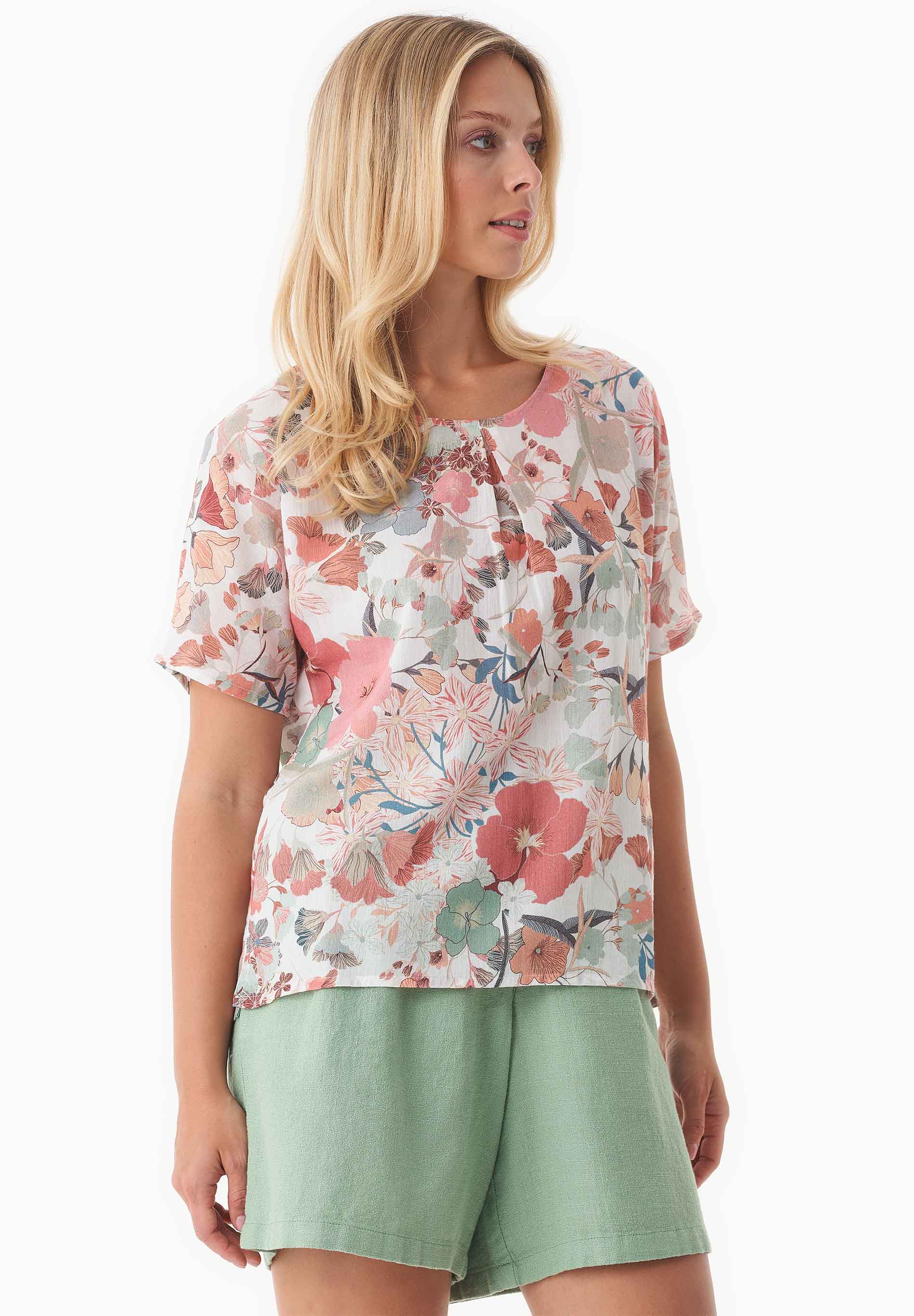 Bluse aus Bio-Baumwoll-Voile mit Blumenmuster