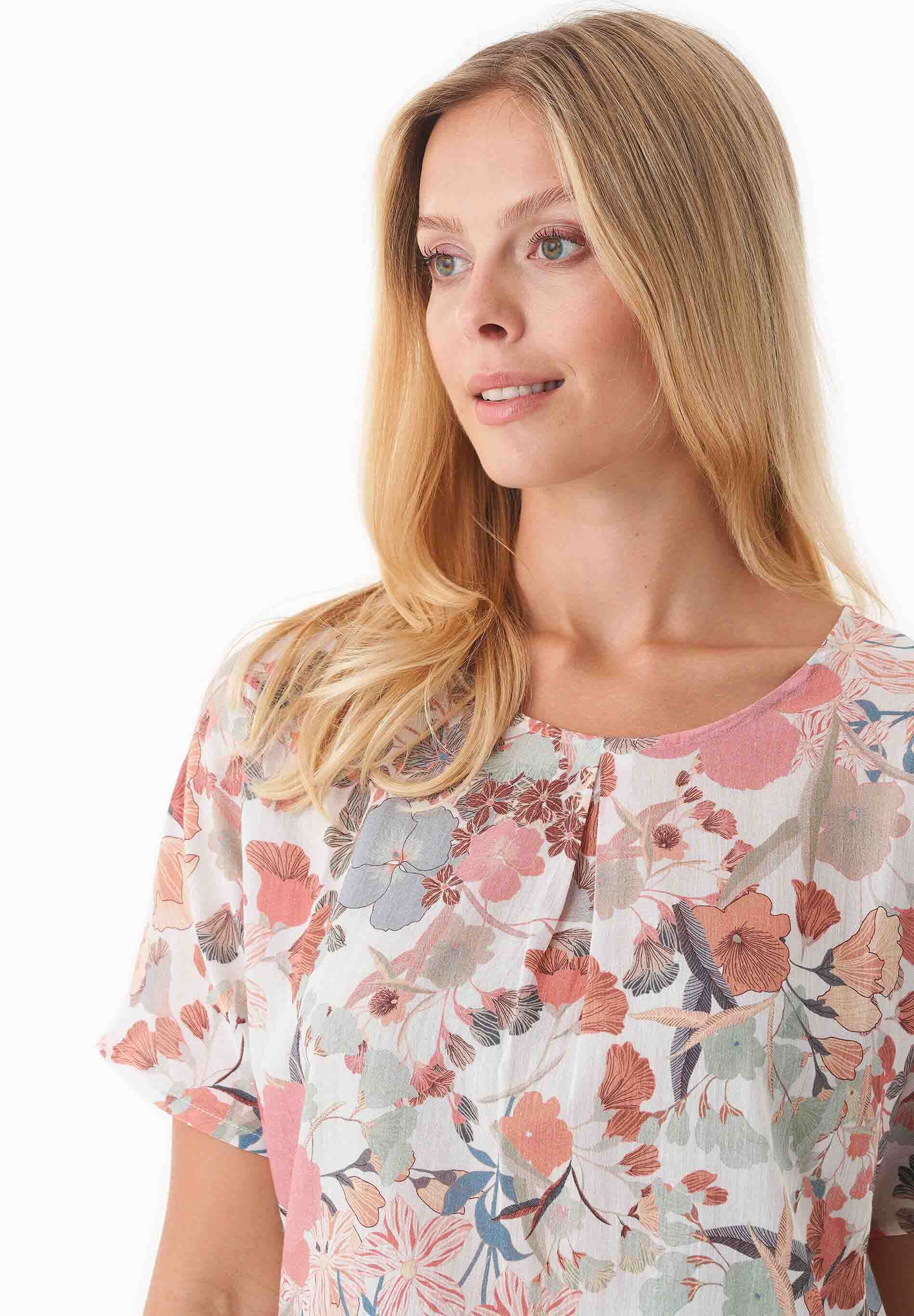 Bluse aus Bio-Baumwoll-Voile mit Blumenmuster