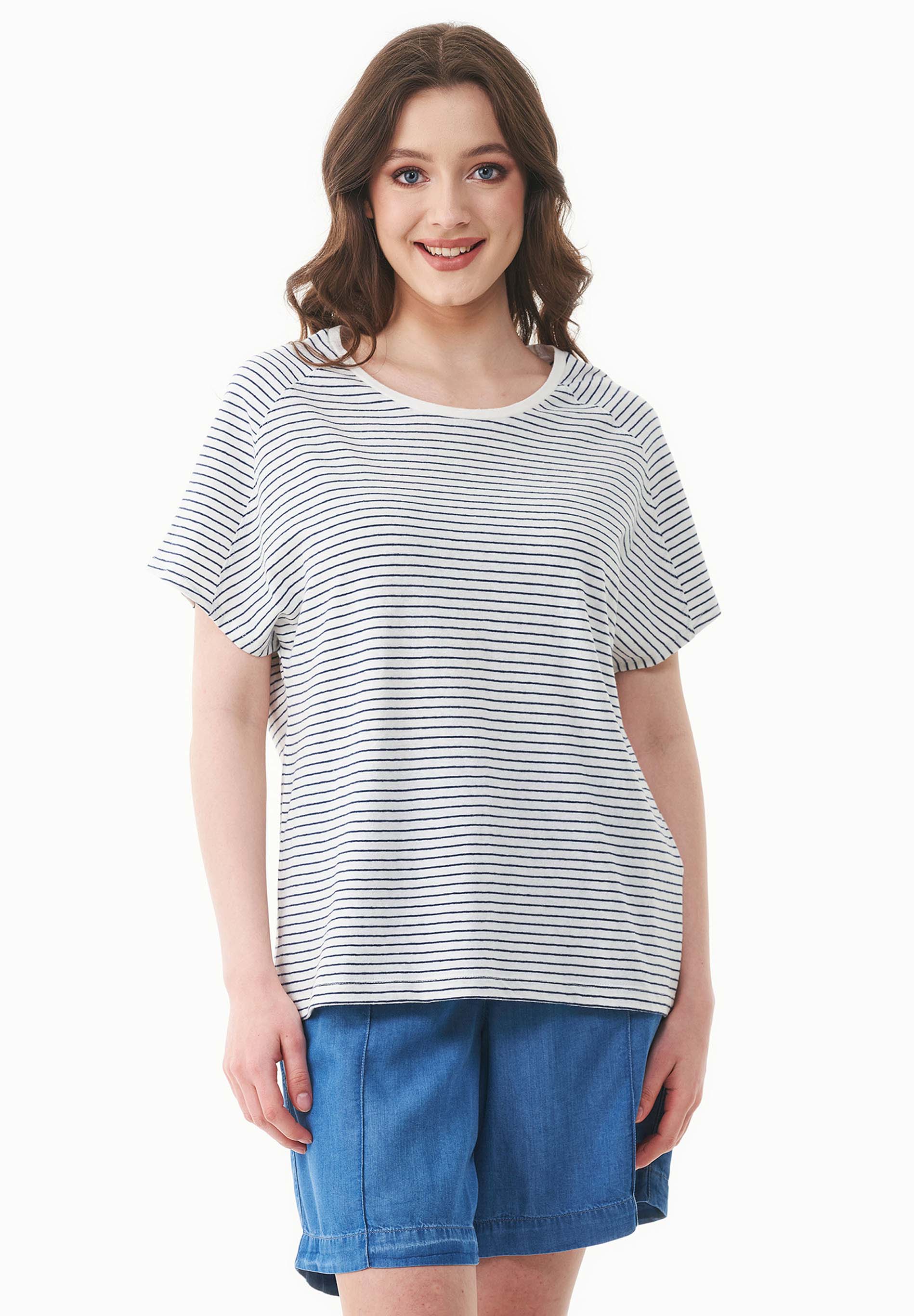 Gestreiftes T-Shirt aus Bio-Baumwolle und Leinen