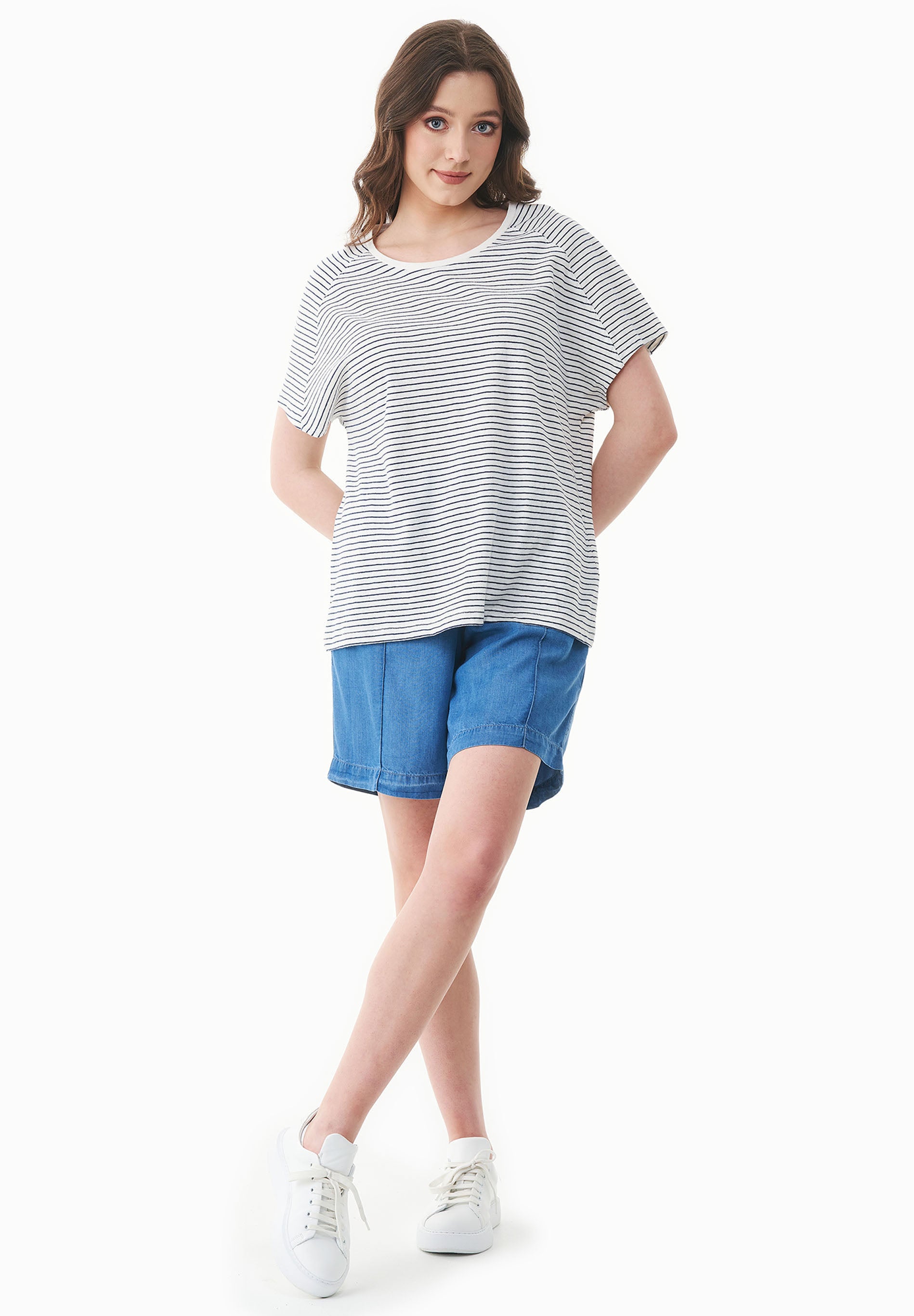 Gestreiftes T-Shirt aus Bio-Baumwolle und Leinen