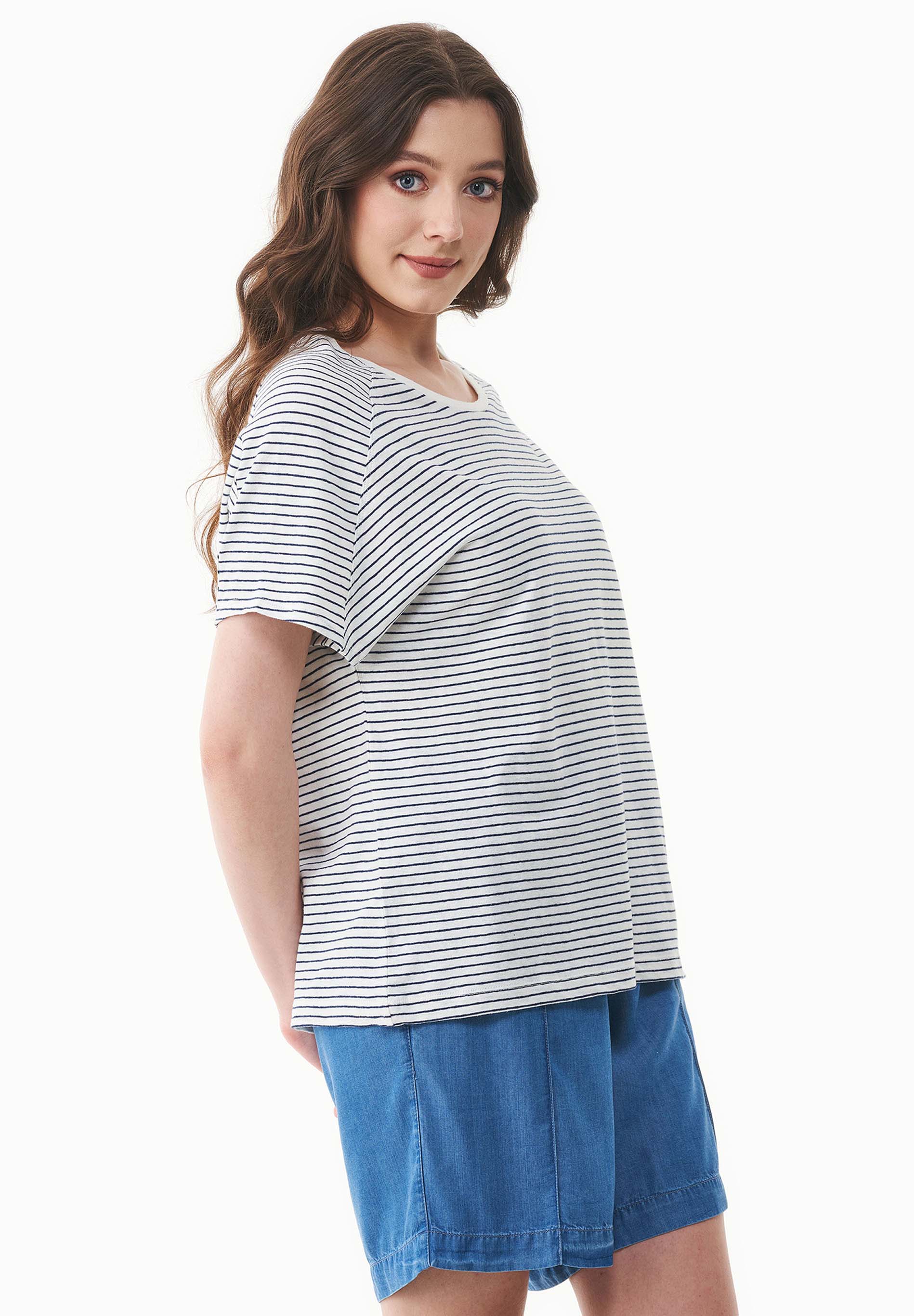 Gestreiftes T-Shirt aus Bio-Baumwolle und Leinen
