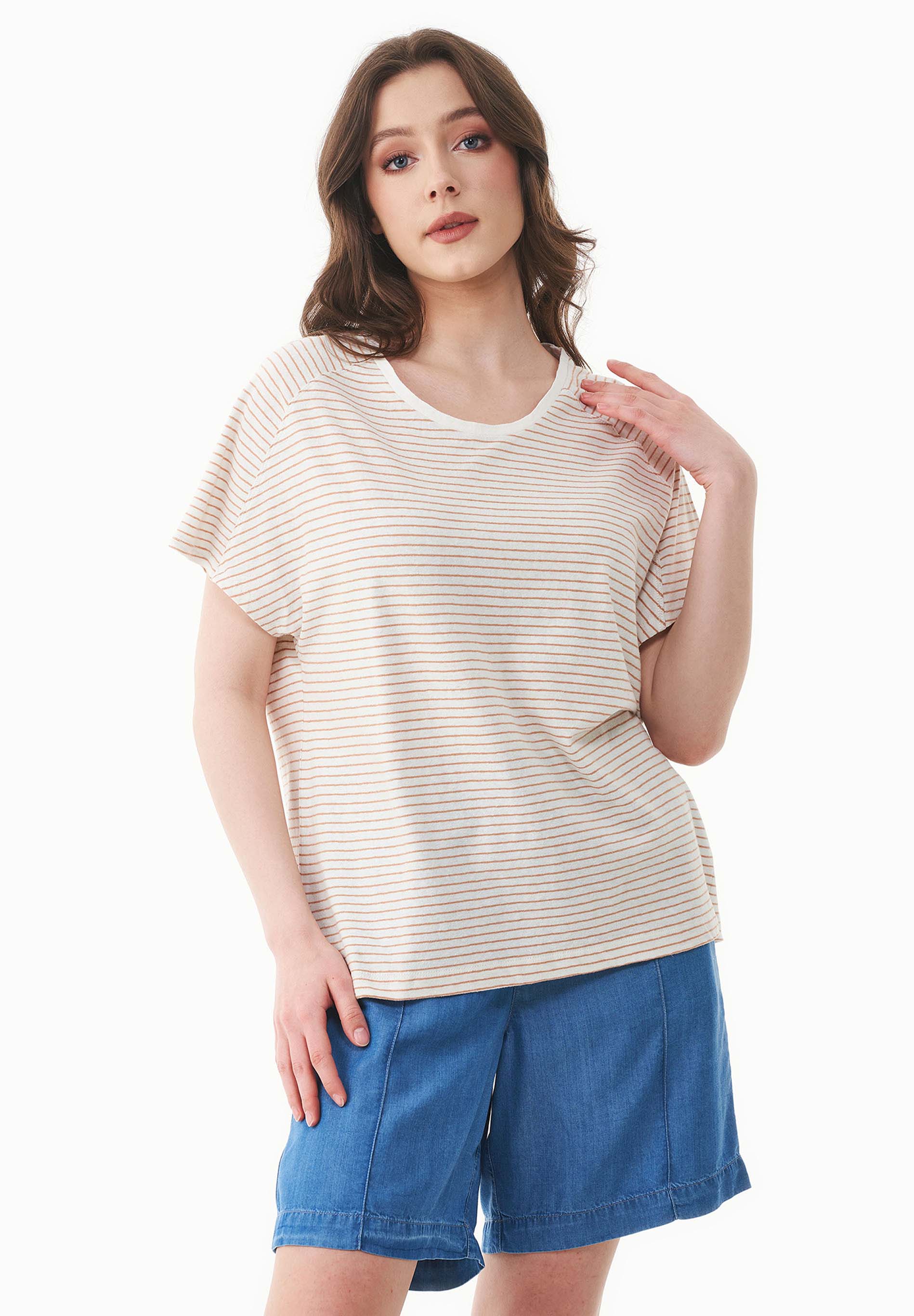 Gestreiftes T-Shirt aus Bio-Baumwolle und Leinen