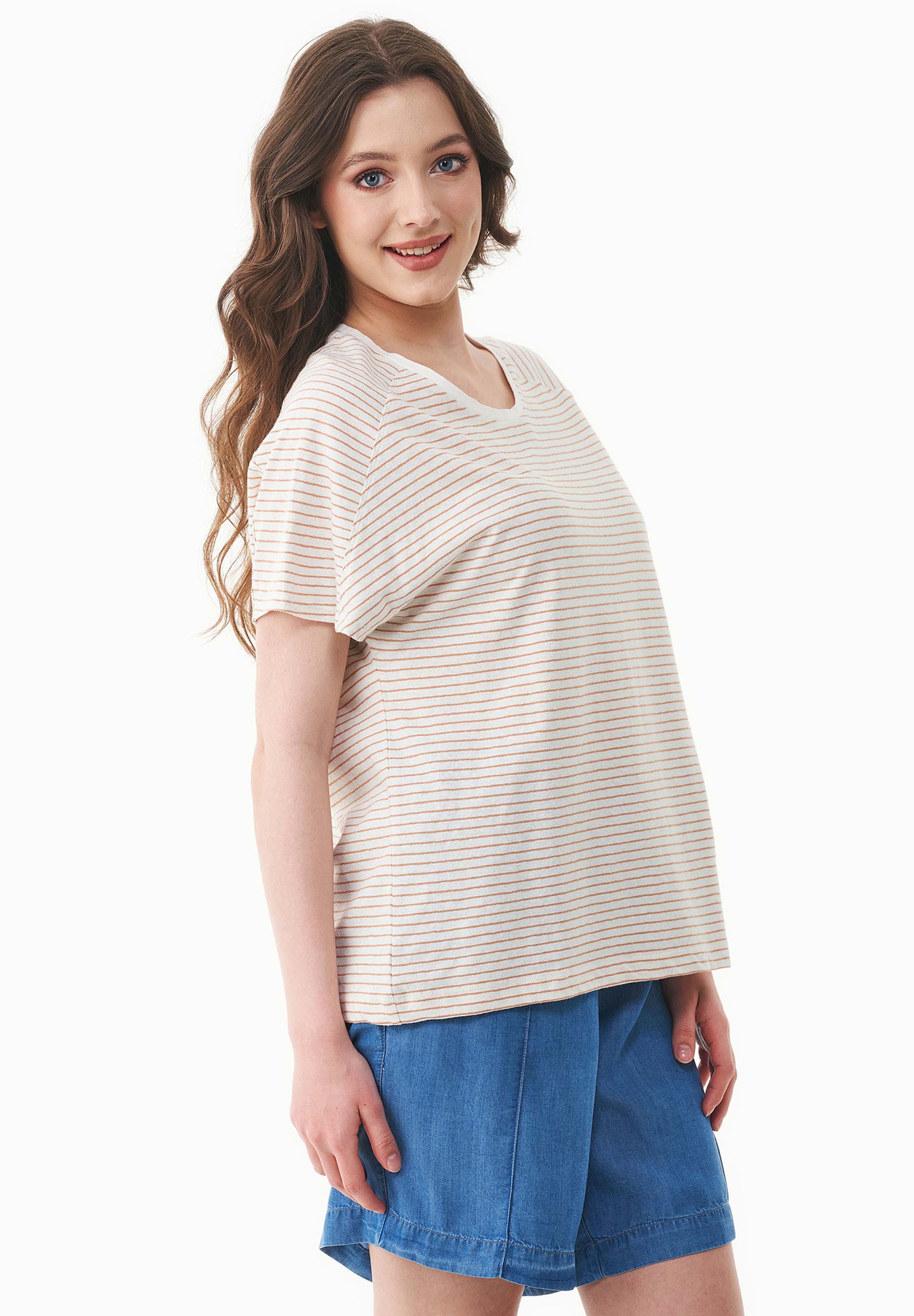 Gestreiftes T-Shirt aus Bio-Baumwolle und Leinen
