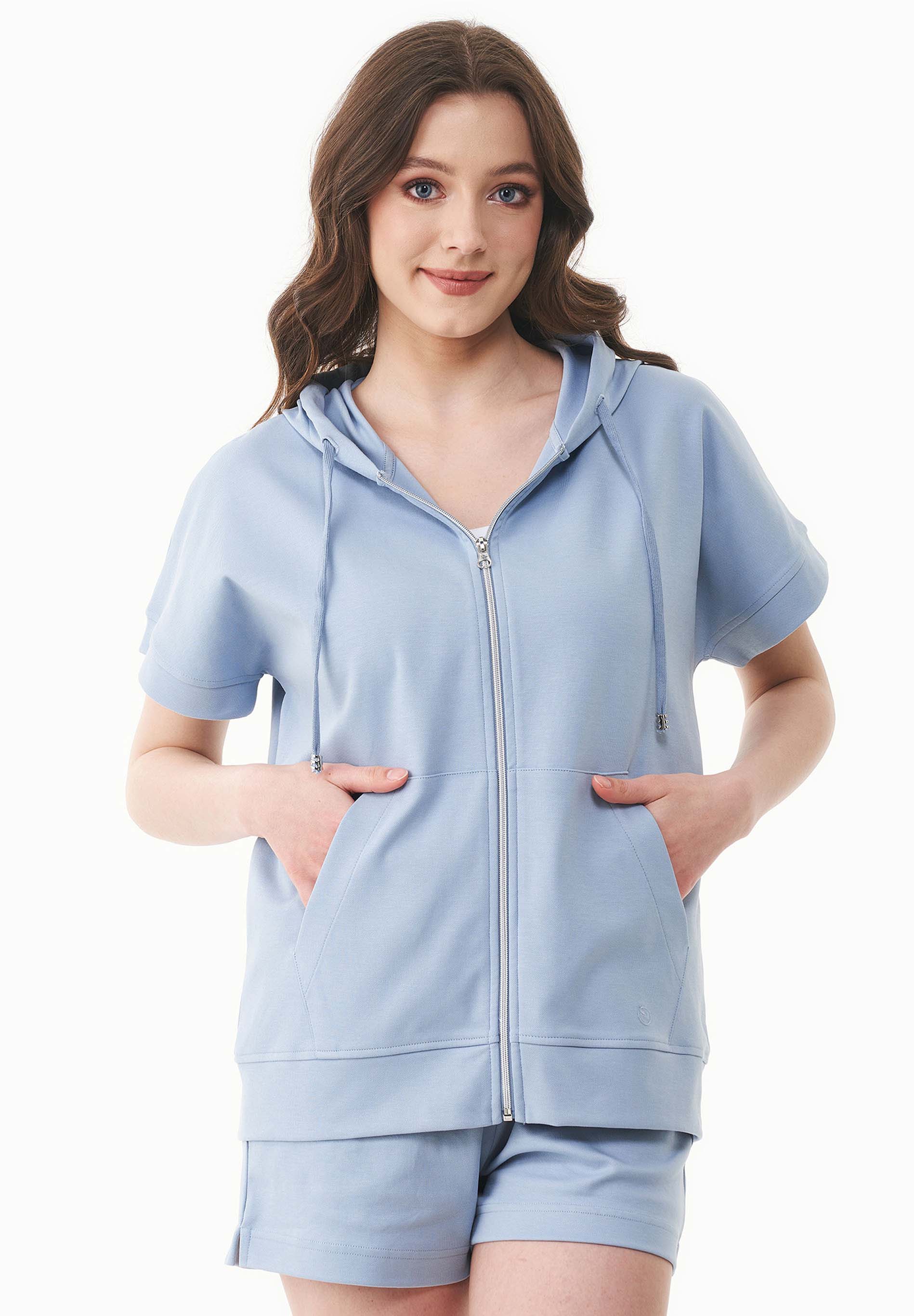 Leichte Full-Zip Kurzarm-Hoodie aus Bio-Baumwolle