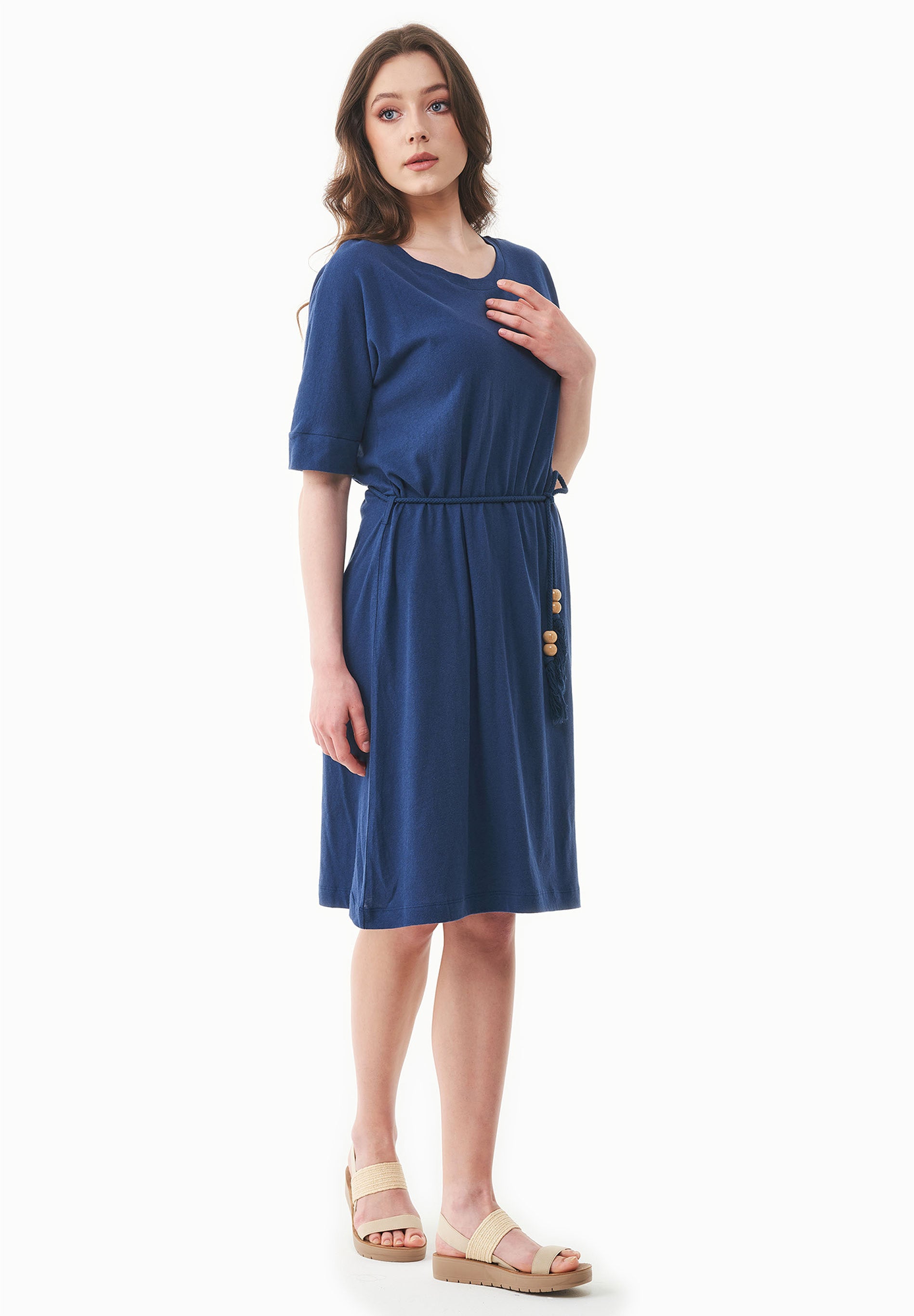 Jerseykleid aus Bio-Baumwolle und Leinen