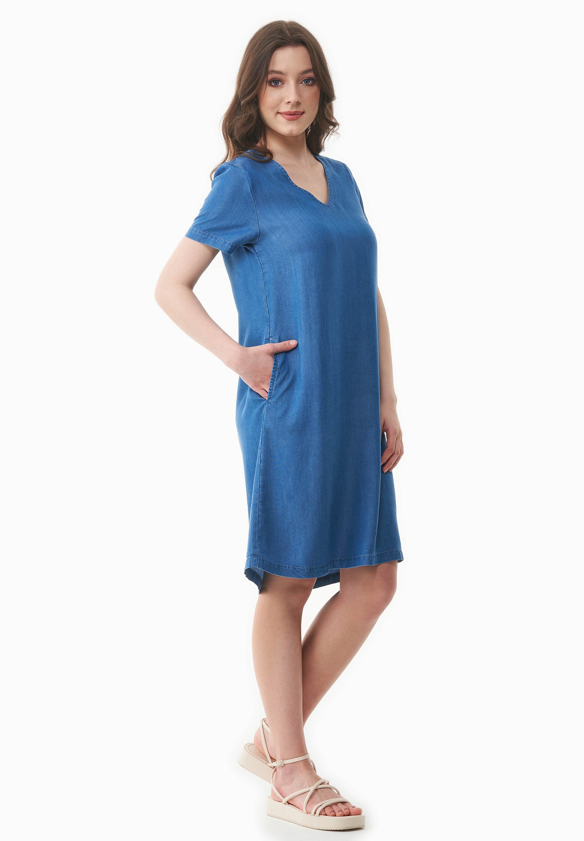 Kleid aus TENCEL™ Lyocell in Denim-Optik