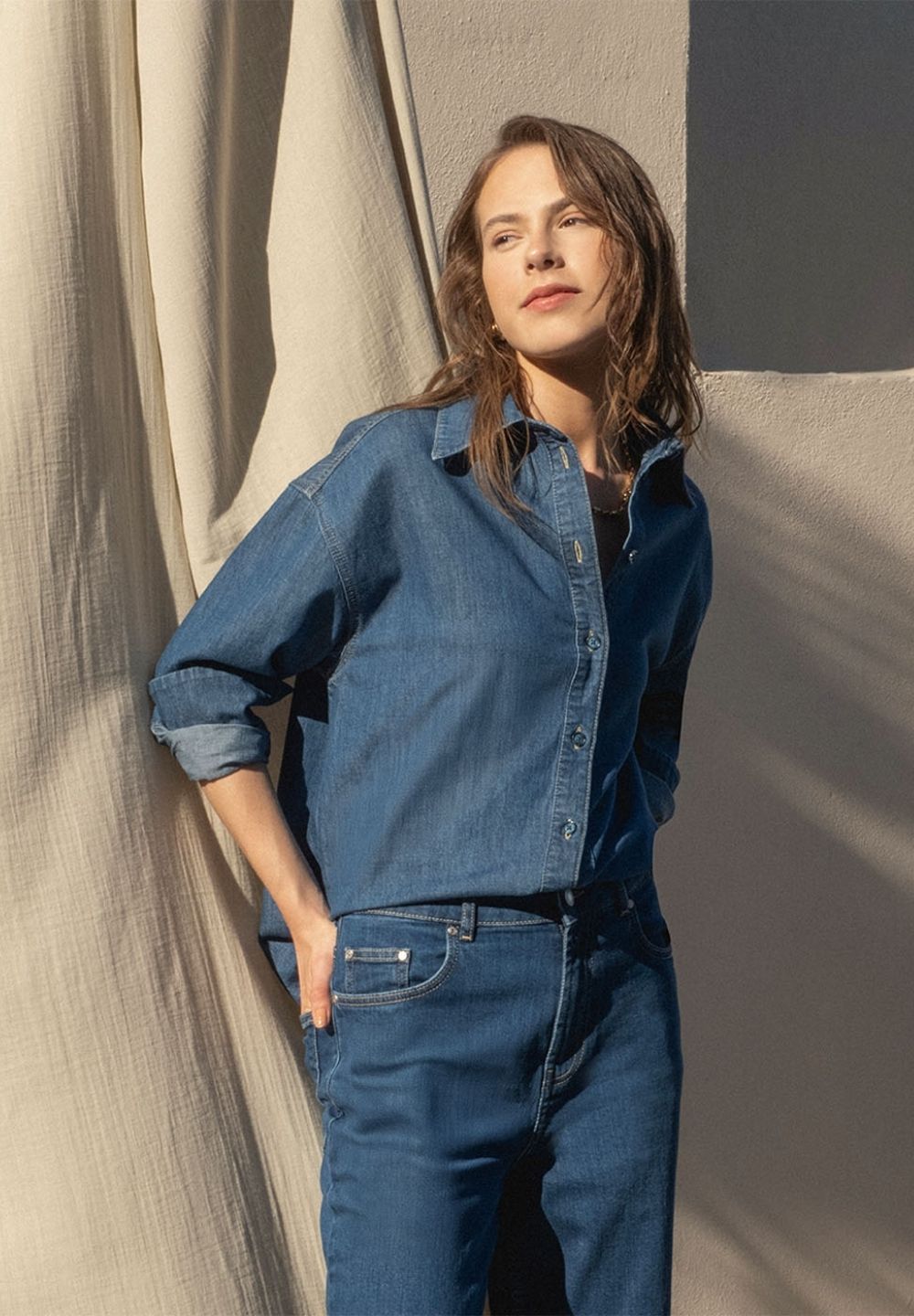 Denim-Bluse aus Bio-Baumwolle