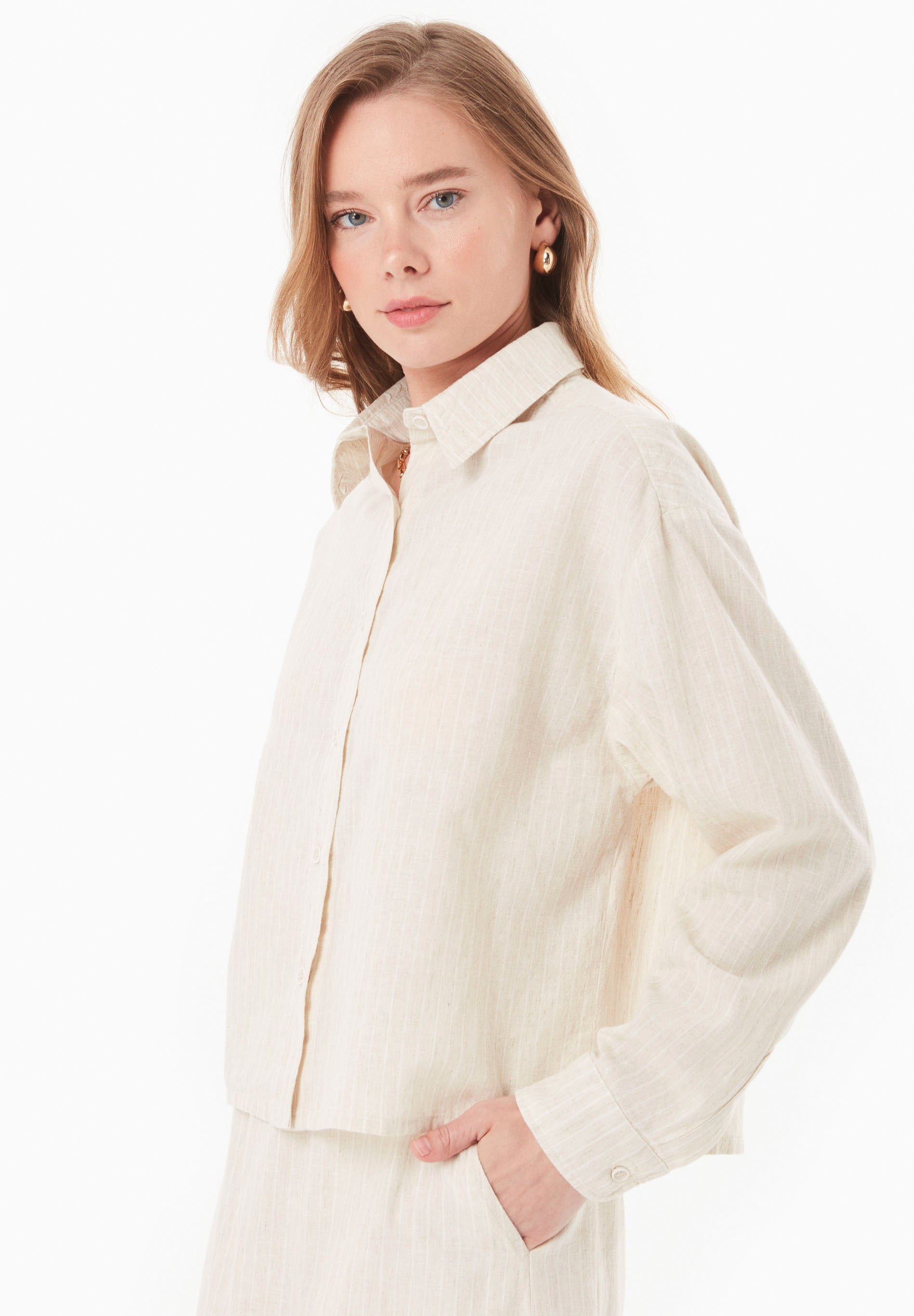 Bluse aus Bio-Baumwolle und Leinen