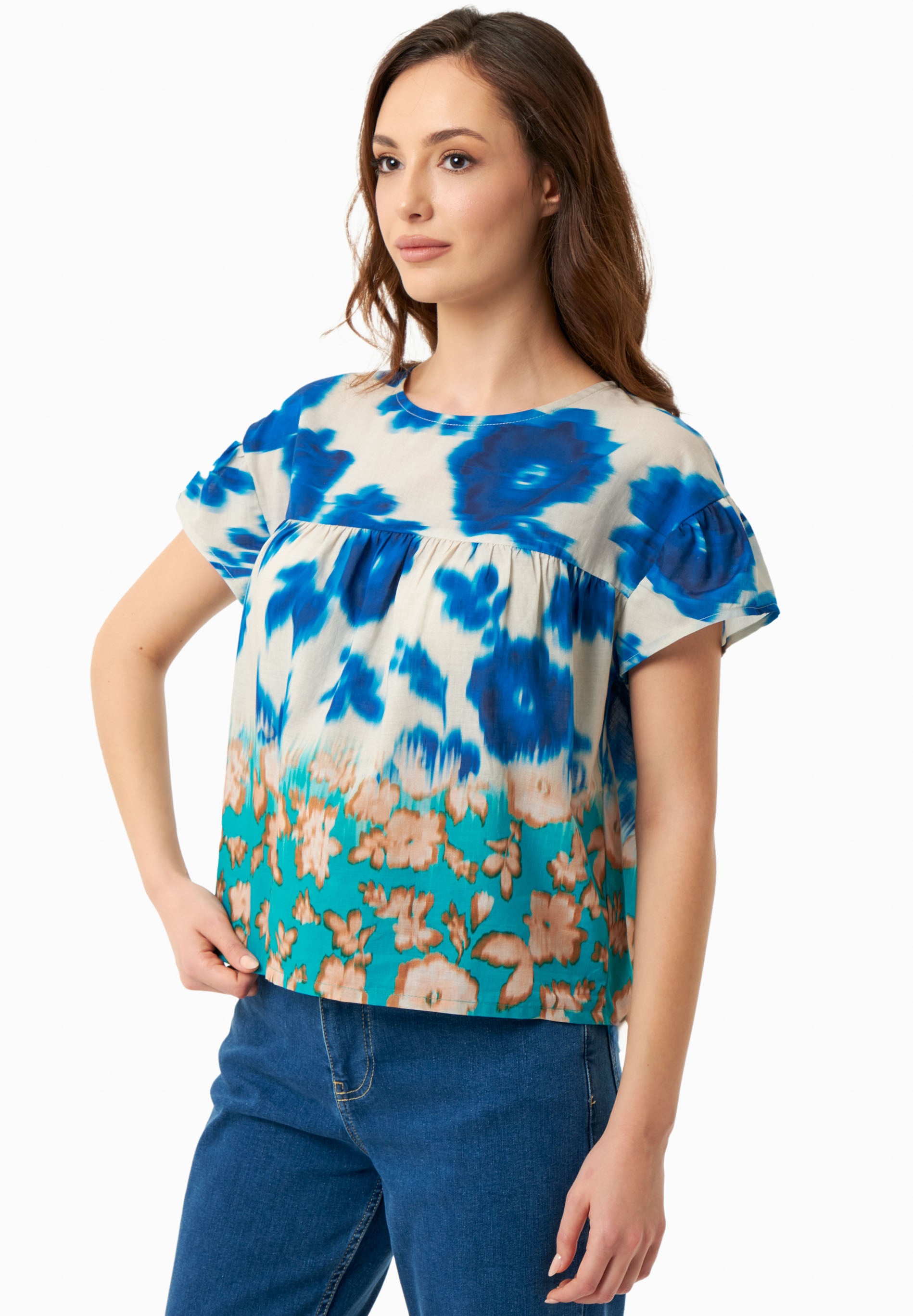 Bluse aus Bio-Baumwoll-Voile mit Blumenmuster