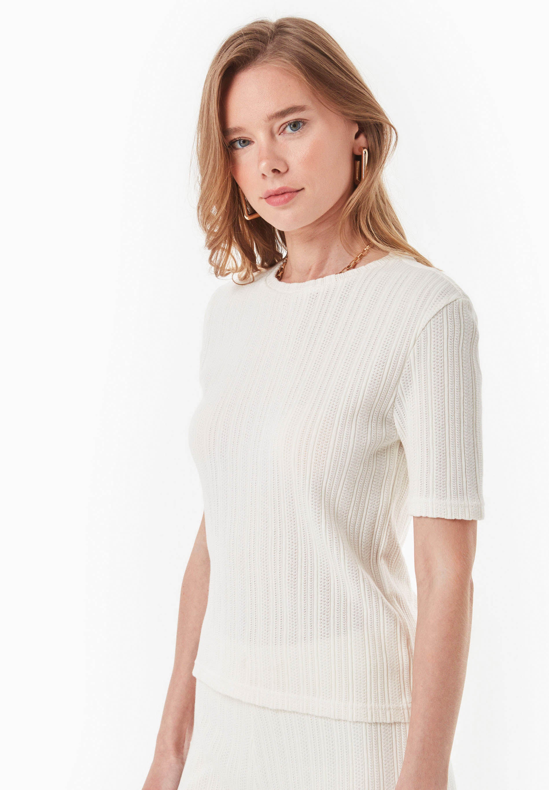 Jacquard Rib Top mit 1/2 Arm