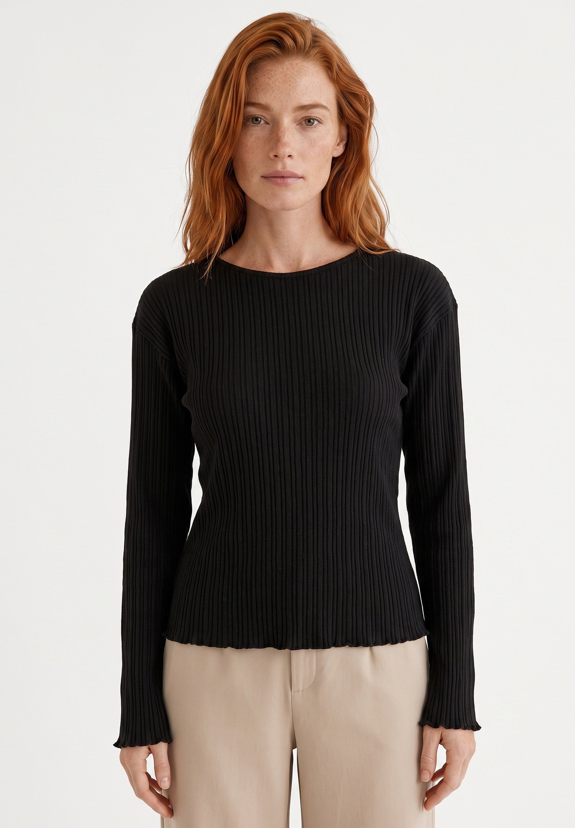 Longsleeve aus Bio-Baumwolle im Rippstrick