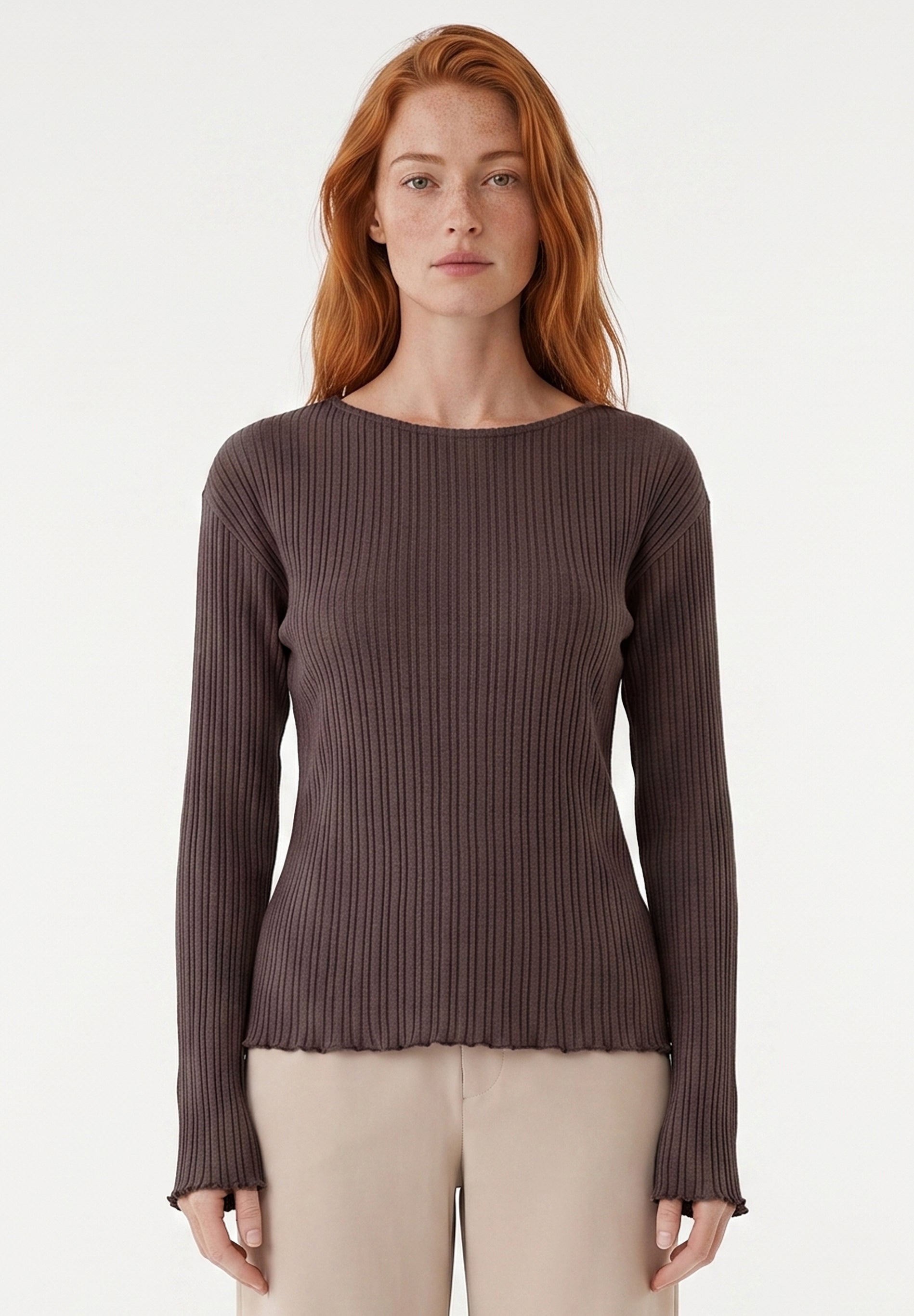 Longsleeve aus Bio-Baumwolle im Rippstrick