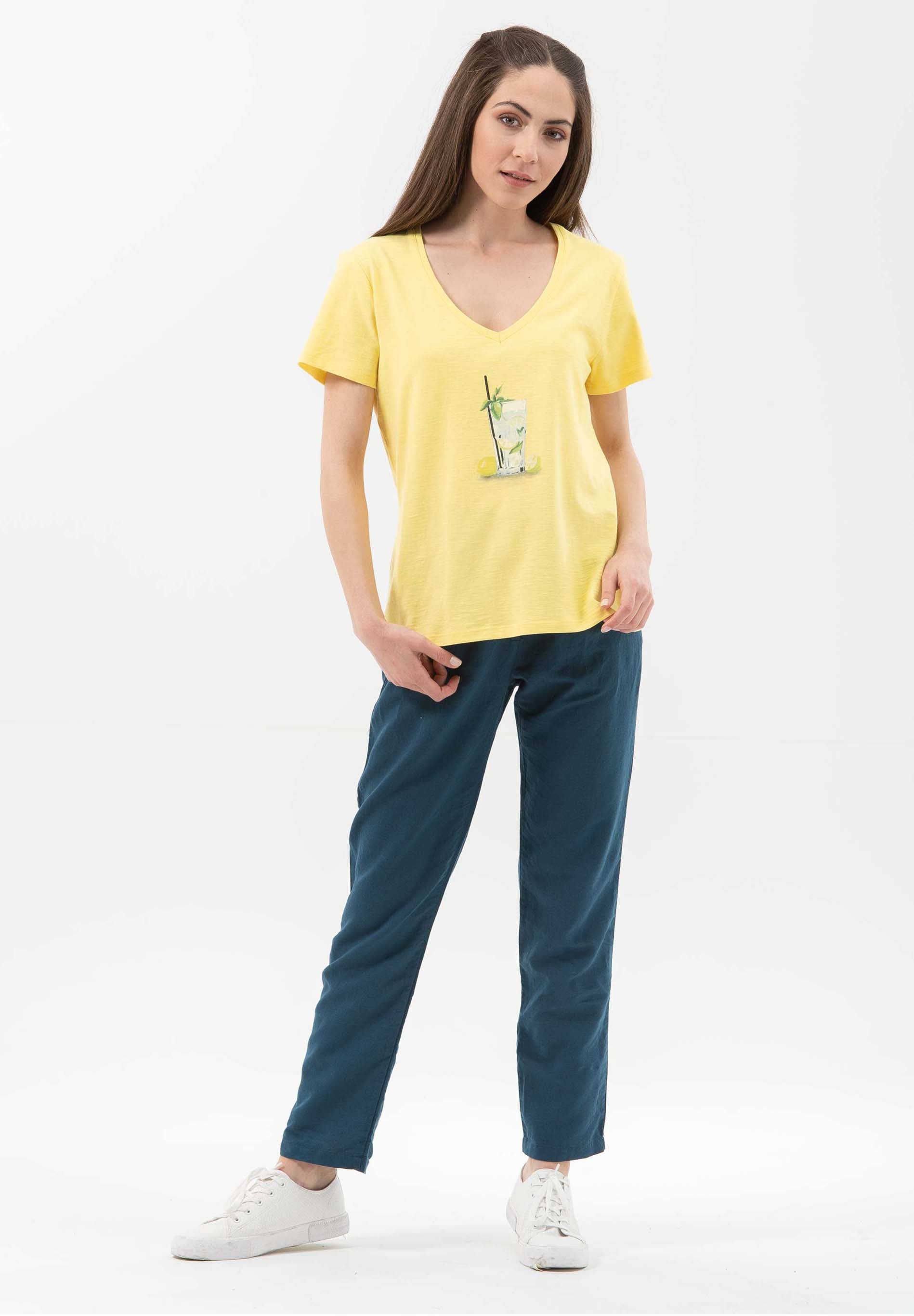 T-Shirt aus Bio-Baumwolle mit V-Ausschnitt