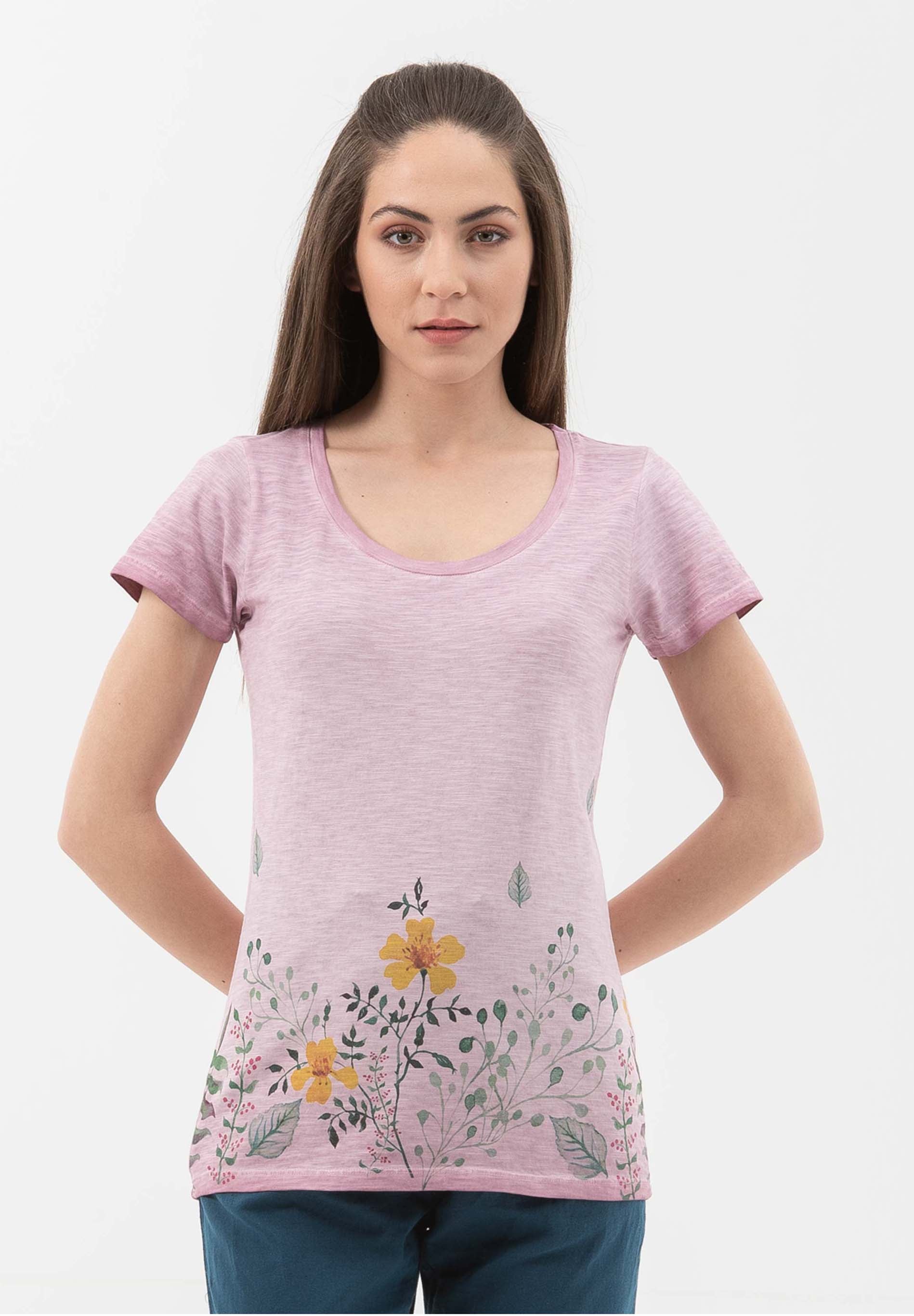 Garment Dyed T-Shirt aus Bio-Baumwolle mit Blumen-Print