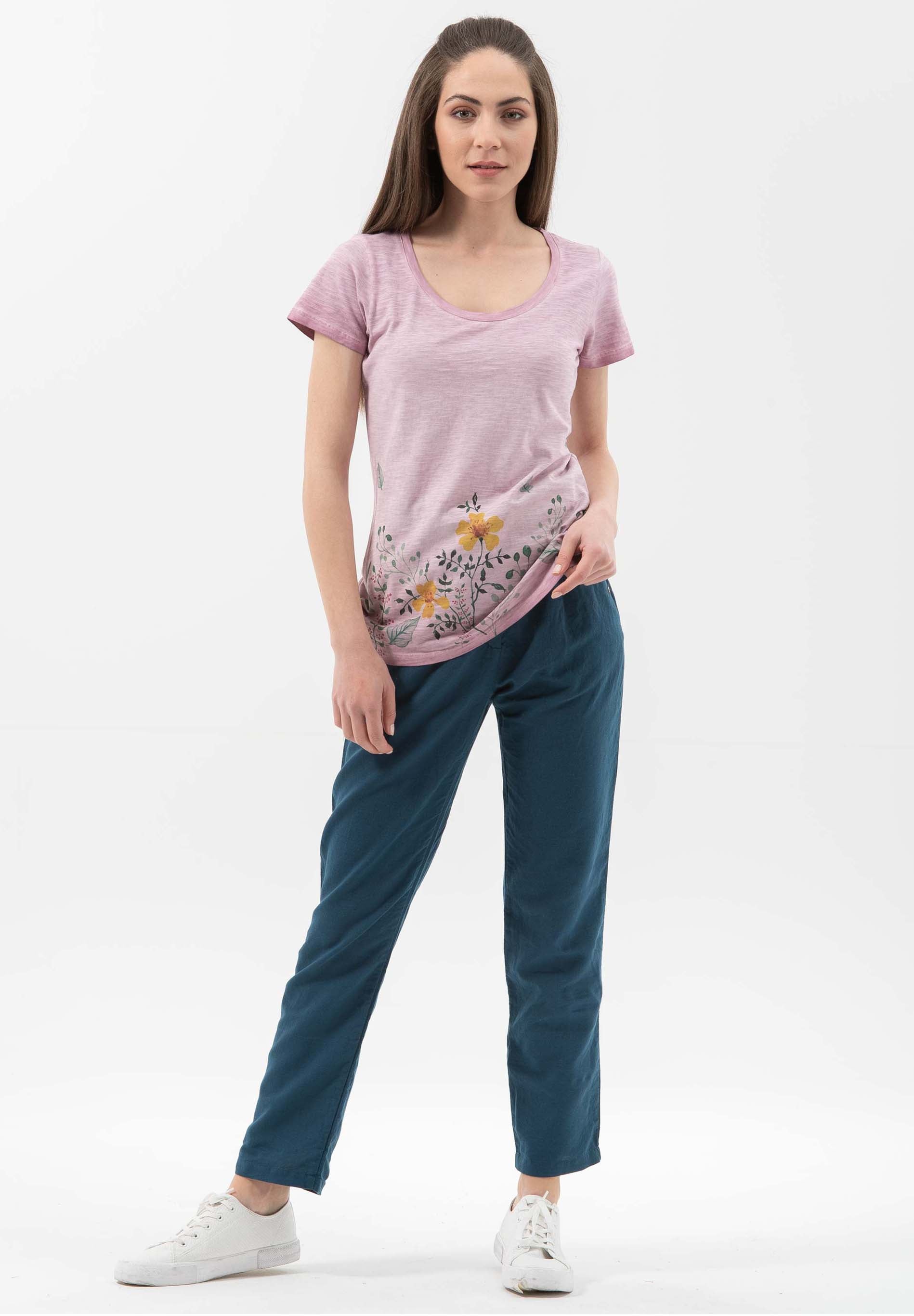 Garment Dyed T-Shirt aus Bio-Baumwolle mit Blumen-Print