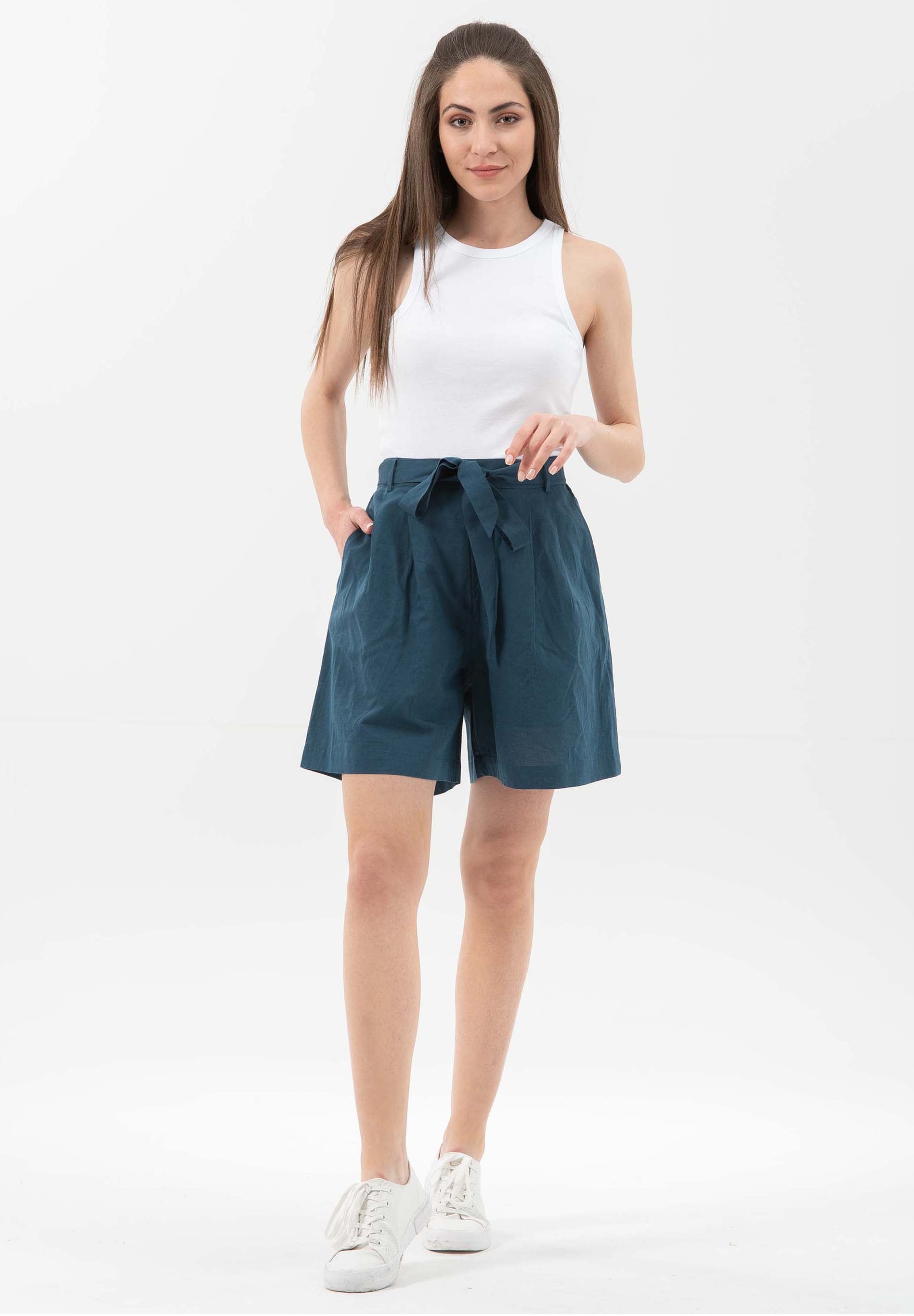 Shorts aus Leinengemisch mit Bindegürtel