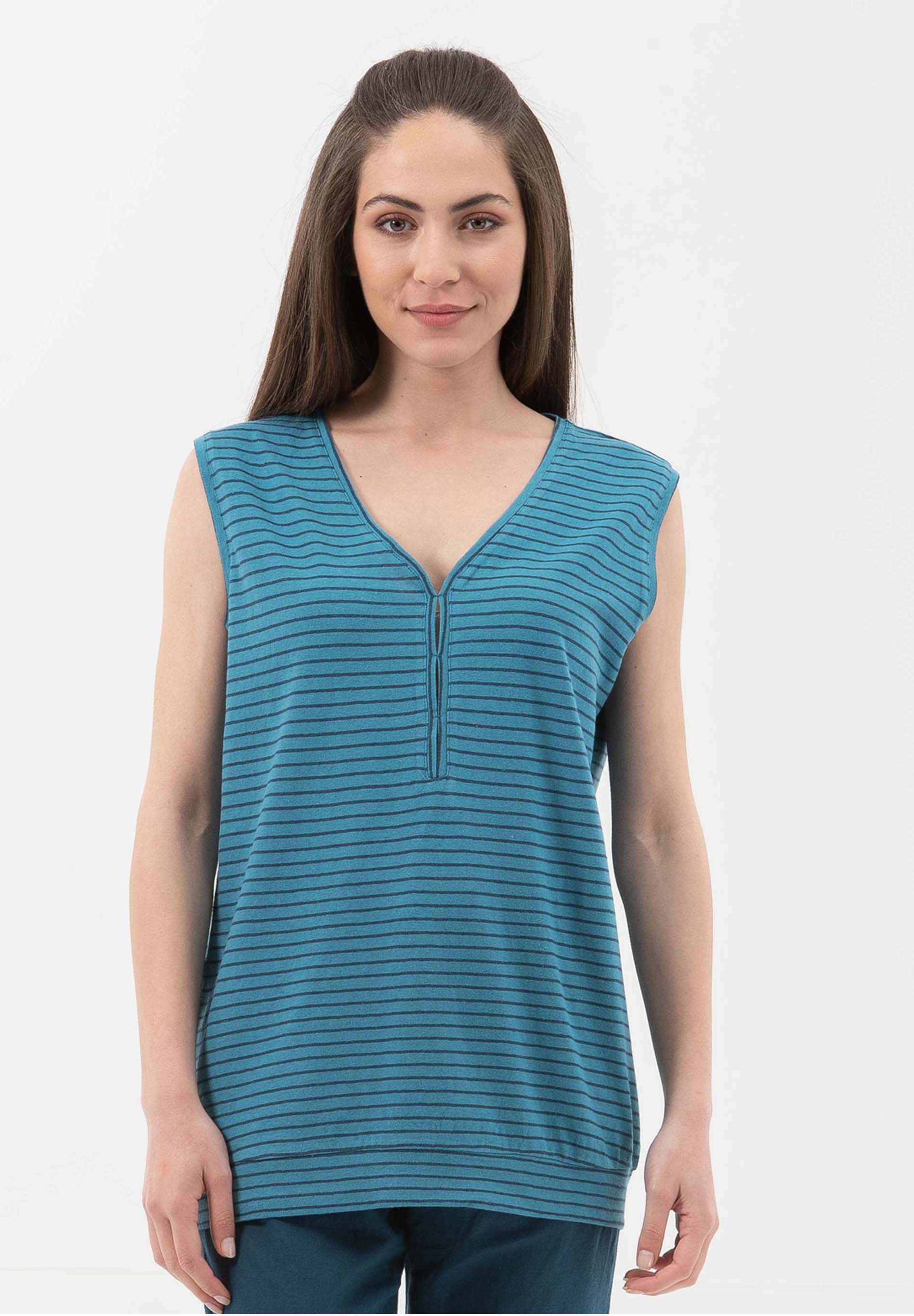 Top aus Leinen-Mix mit garngefärbtem Ringel-Dessin