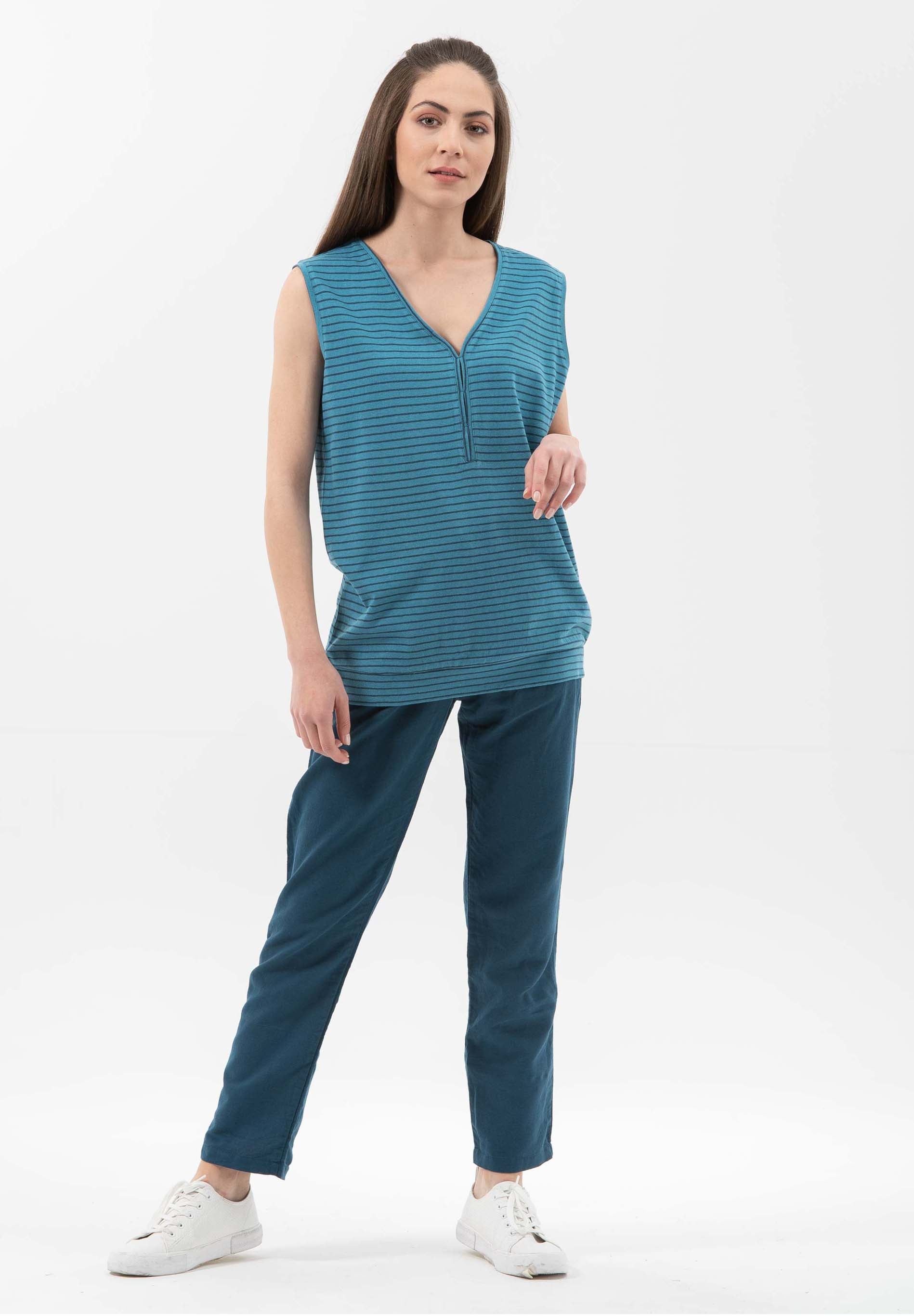 Top aus Leinen-Mix mit garngefärbtem Ringel-Dessin