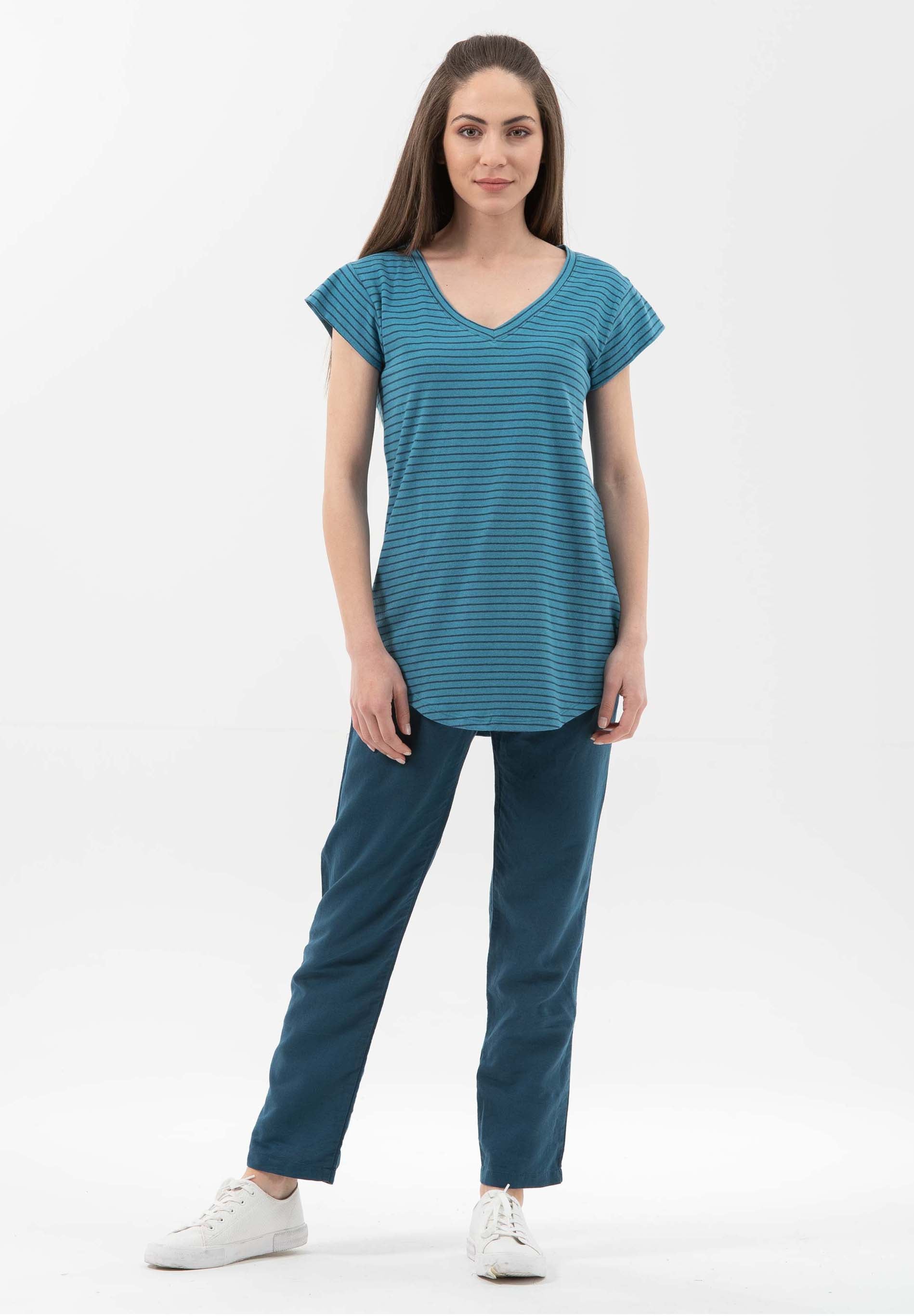 T-Shirt aus Bio-Baumwolle und Leinen mit Ringelmuster