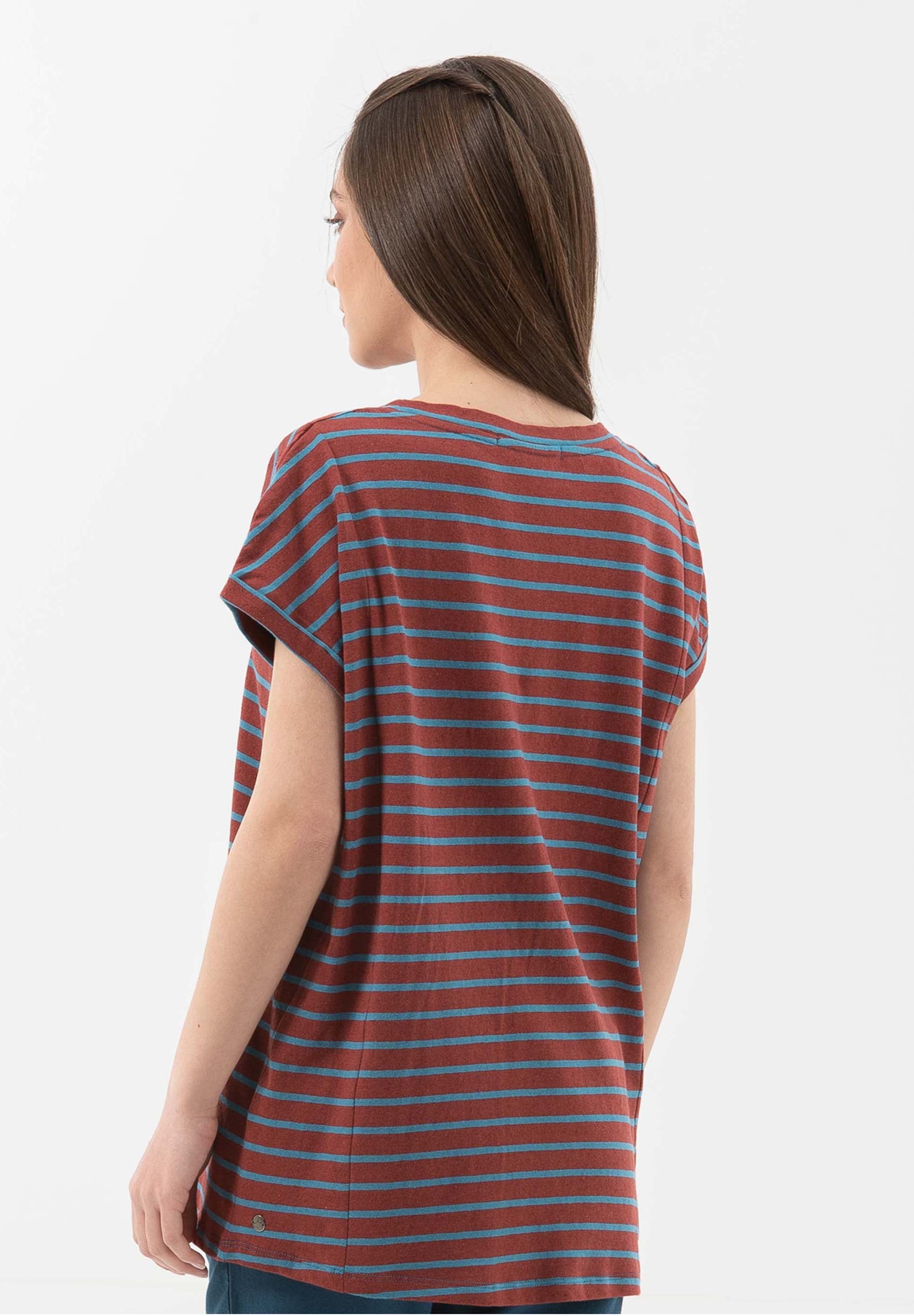 T-Shirt aus Bio-Baumwolle und Leinen mit Ringelmuster