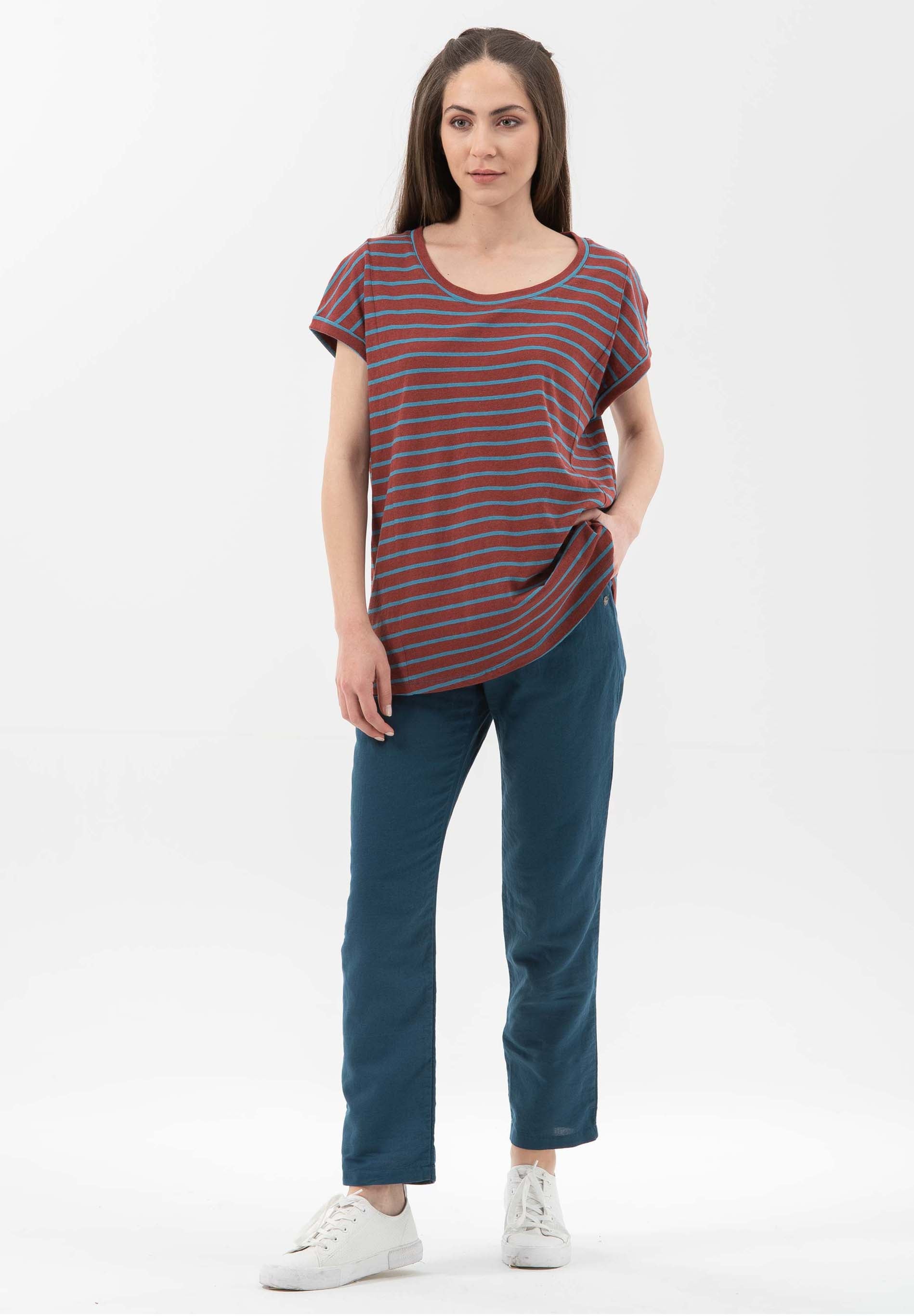T-Shirt aus Bio-Baumwolle und Leinen mit Ringelmuster