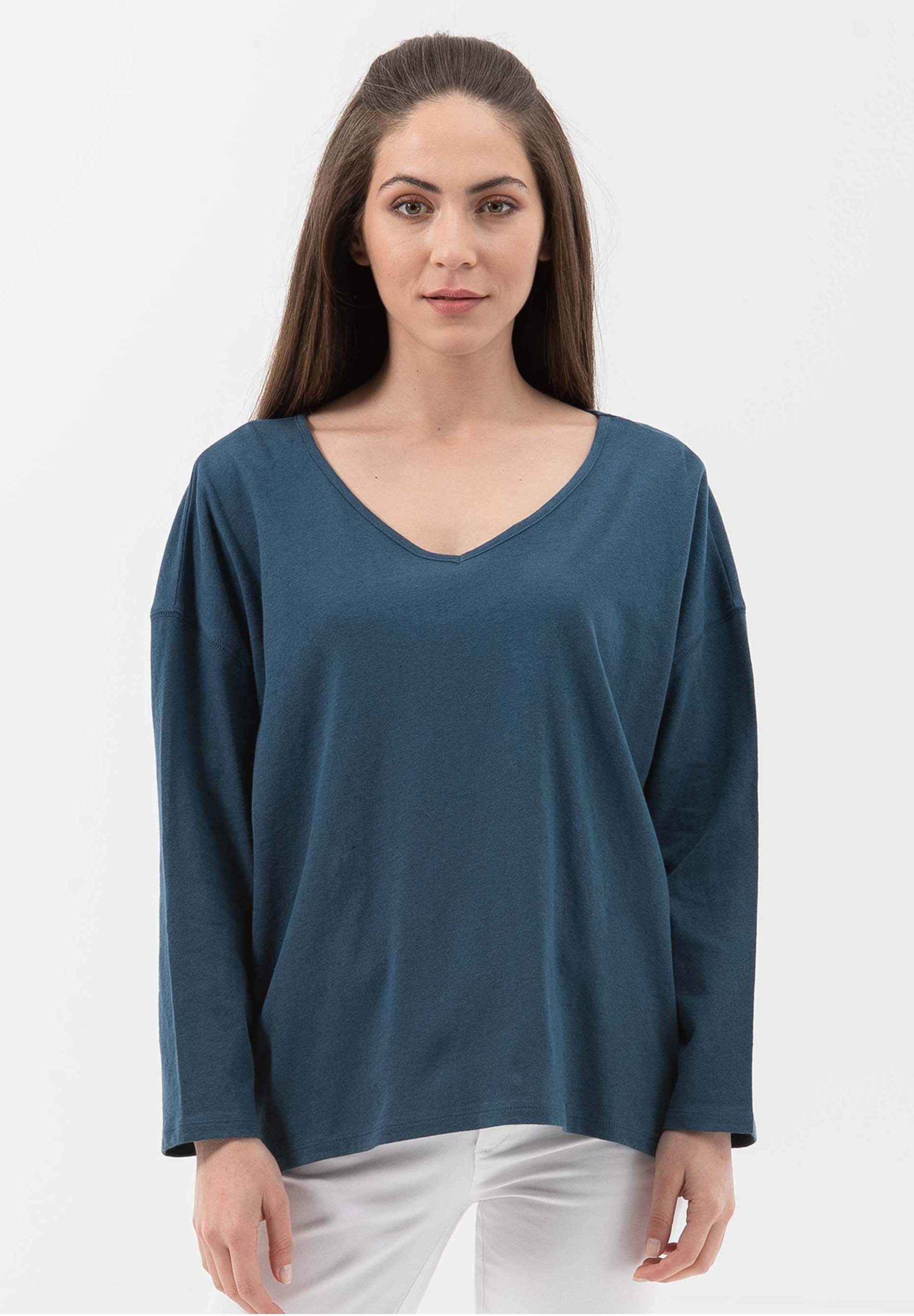 Langarmshirt aus Bio-Baumwolle mit Leinen