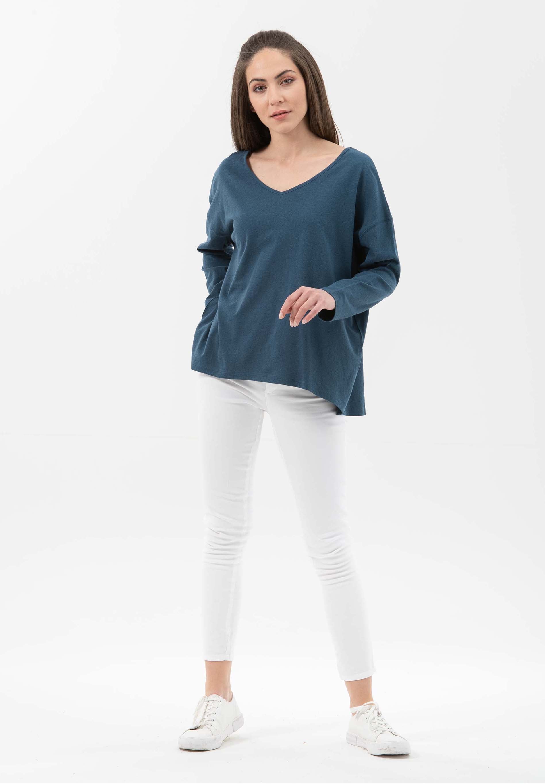 Langarmshirt aus Bio-Baumwolle mit Leinen