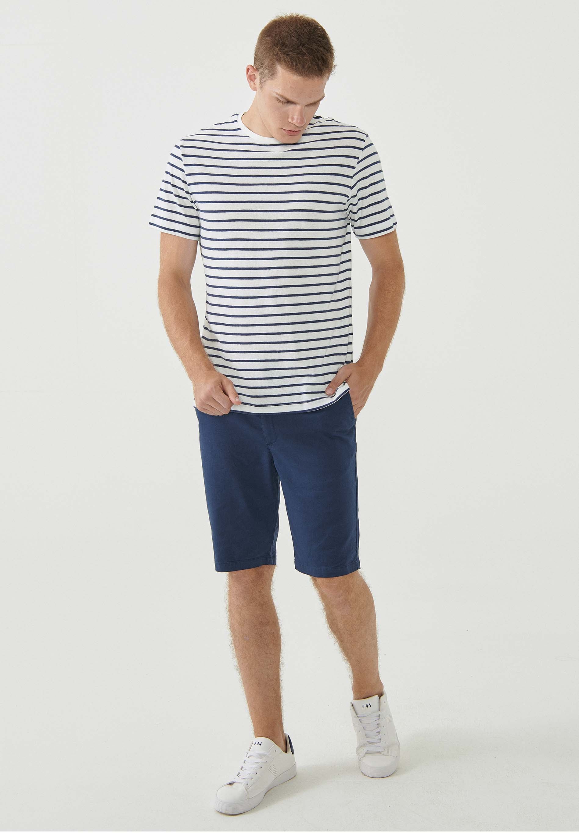 Gestreiftes T-Shirt aus Bio-Baumwolle und Leinen